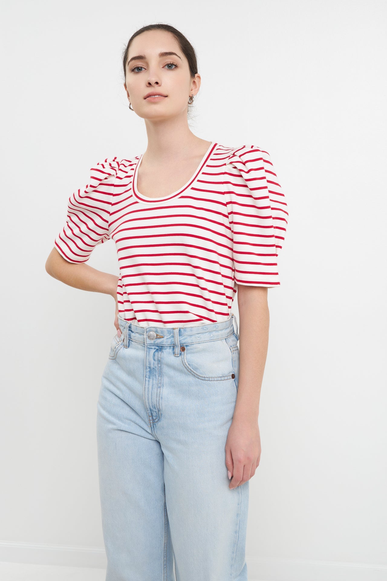 ENGLISH FACTORY - Stripe Pleated Puff Sleeve Top - TOPS available at Objectrare