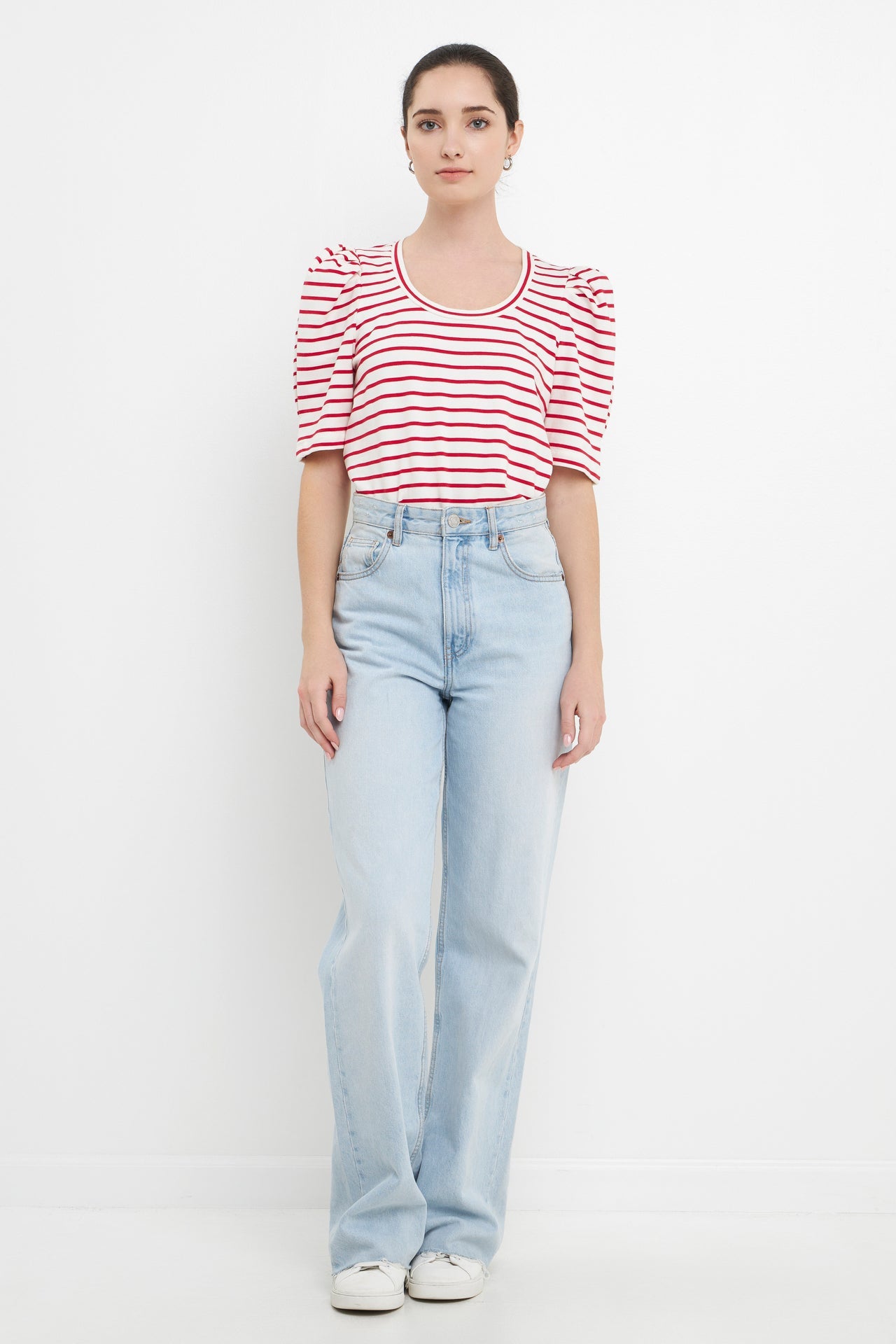 ENGLISH FACTORY - Stripe Pleated Puff Sleeve Top - TOPS available at Objectrare