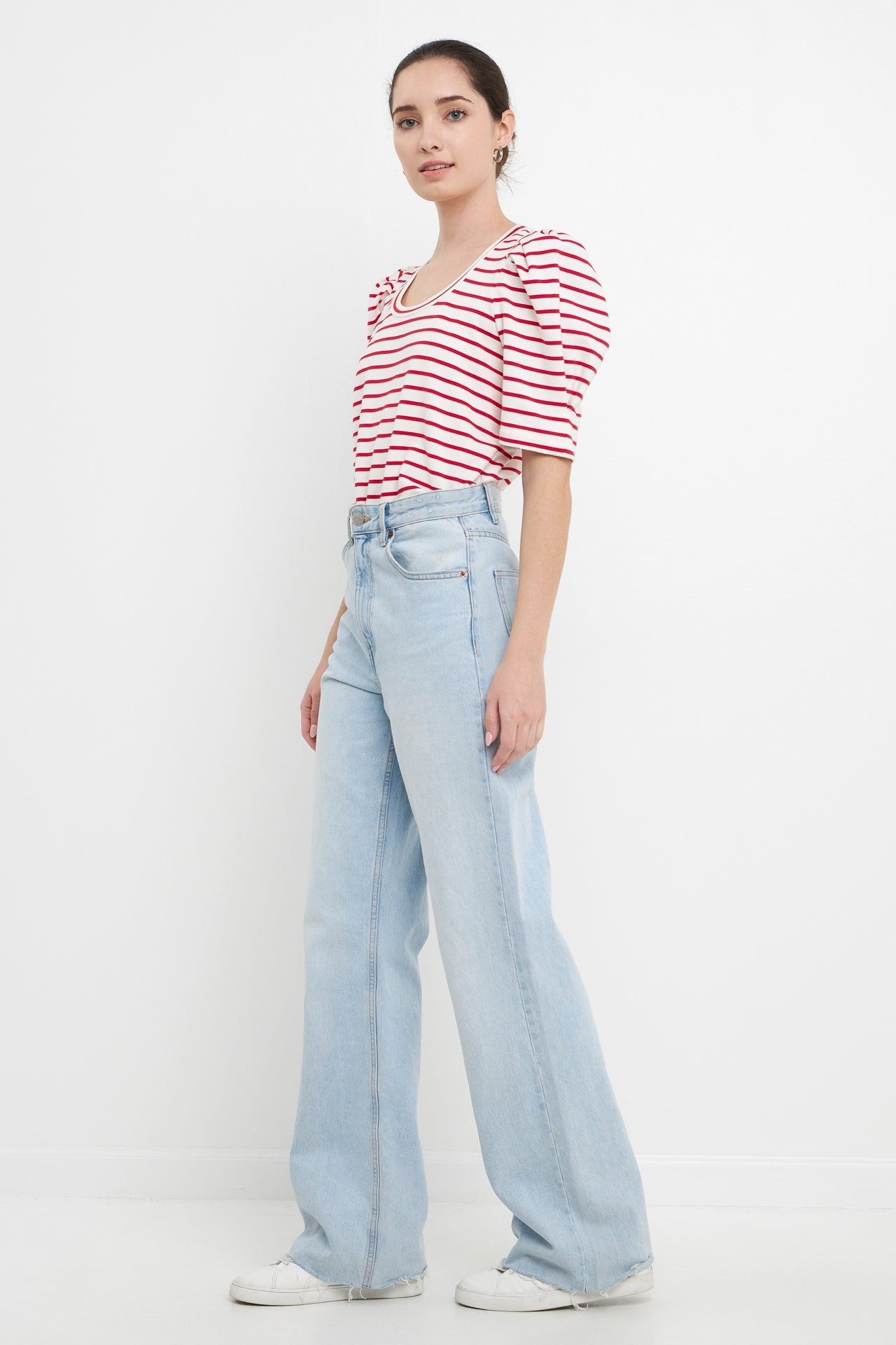 ENGLISH FACTORY - Stripe Pleated Puff Sleeve Top - TOPS available at Objectrare