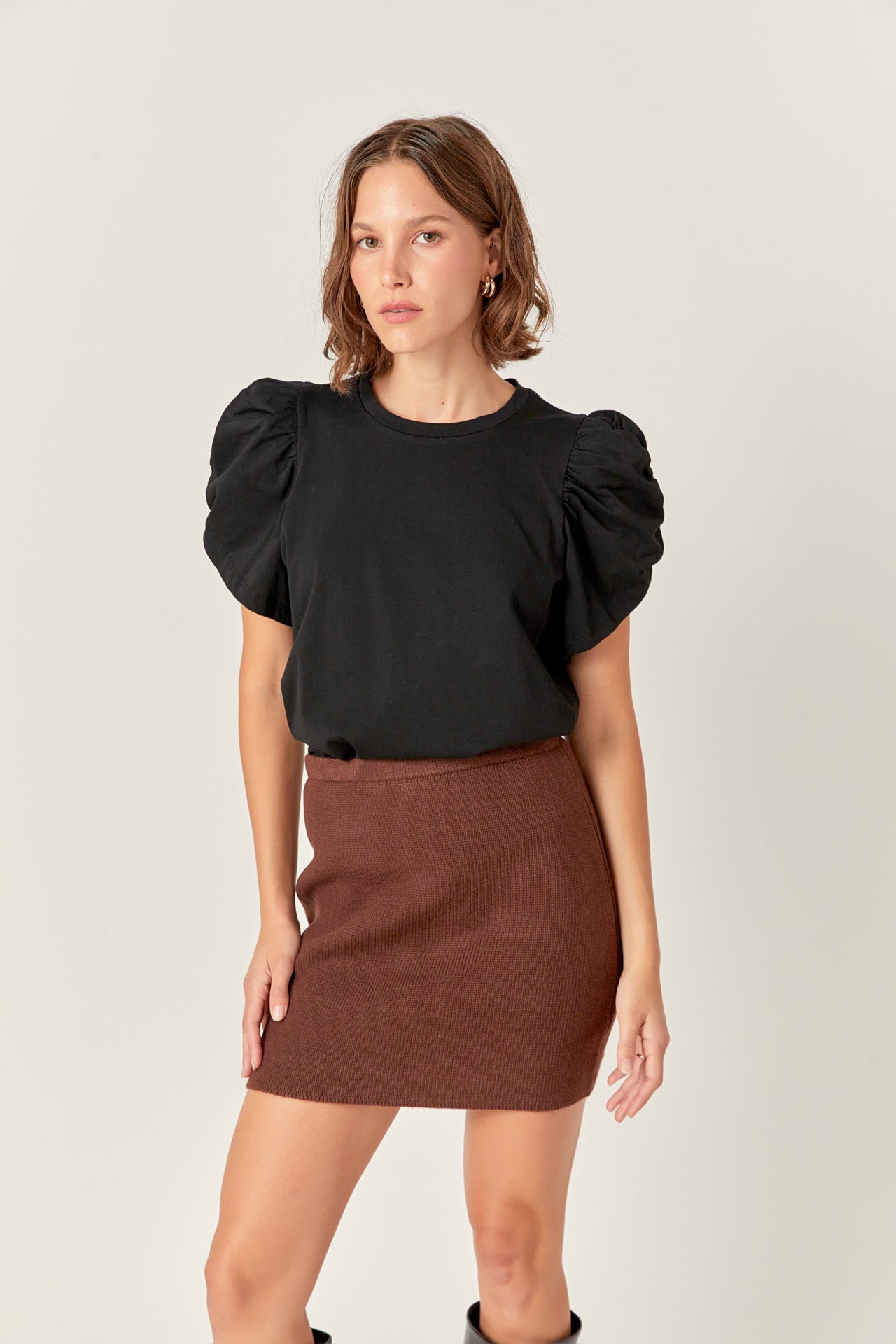 ENGLISH FACTORY - Ruched Sleeve T-Shirt - TOPS available at Objectrare