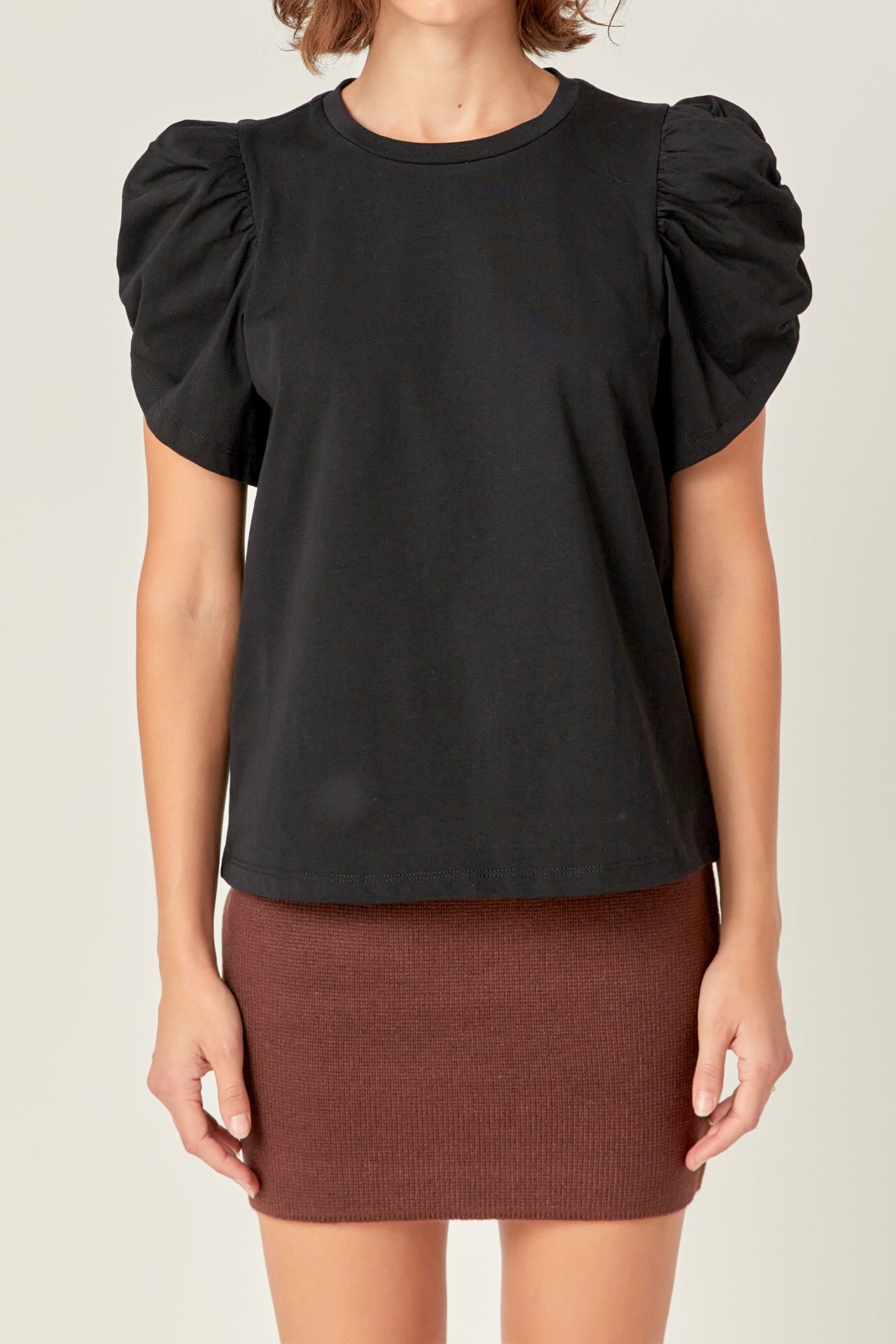 ENGLISH FACTORY - Ruched Sleeve T-Shirt - TOPS available at Objectrare