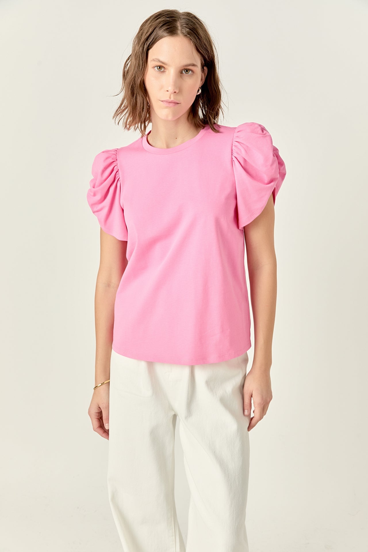 ENGLISH FACTORY - Ruched Sleeve T-Shirt - TOPS available at Objectrare