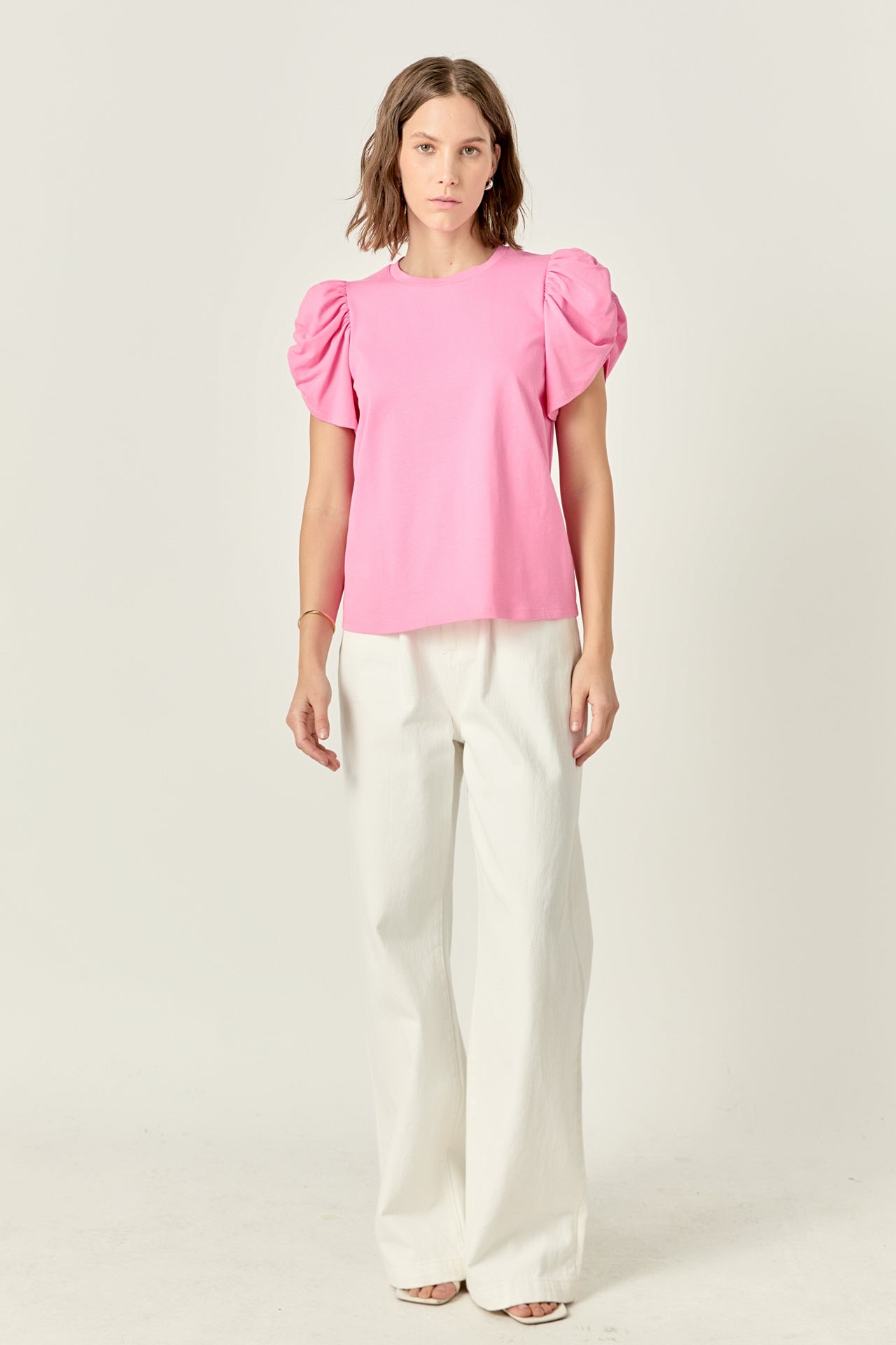 ENGLISH FACTORY - Ruched Sleeve T-Shirt - TOPS available at Objectrare