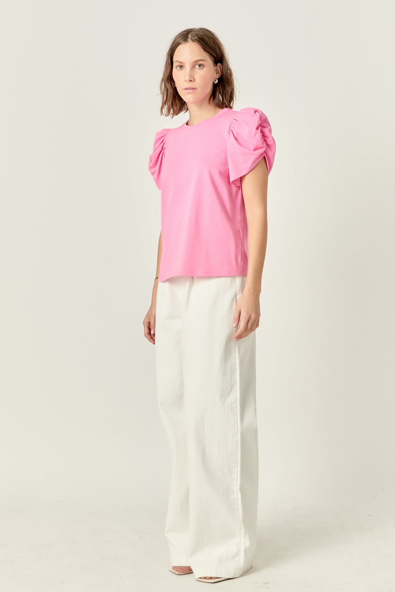 ENGLISH FACTORY - Ruched Sleeve T-Shirt - TOPS available at Objectrare