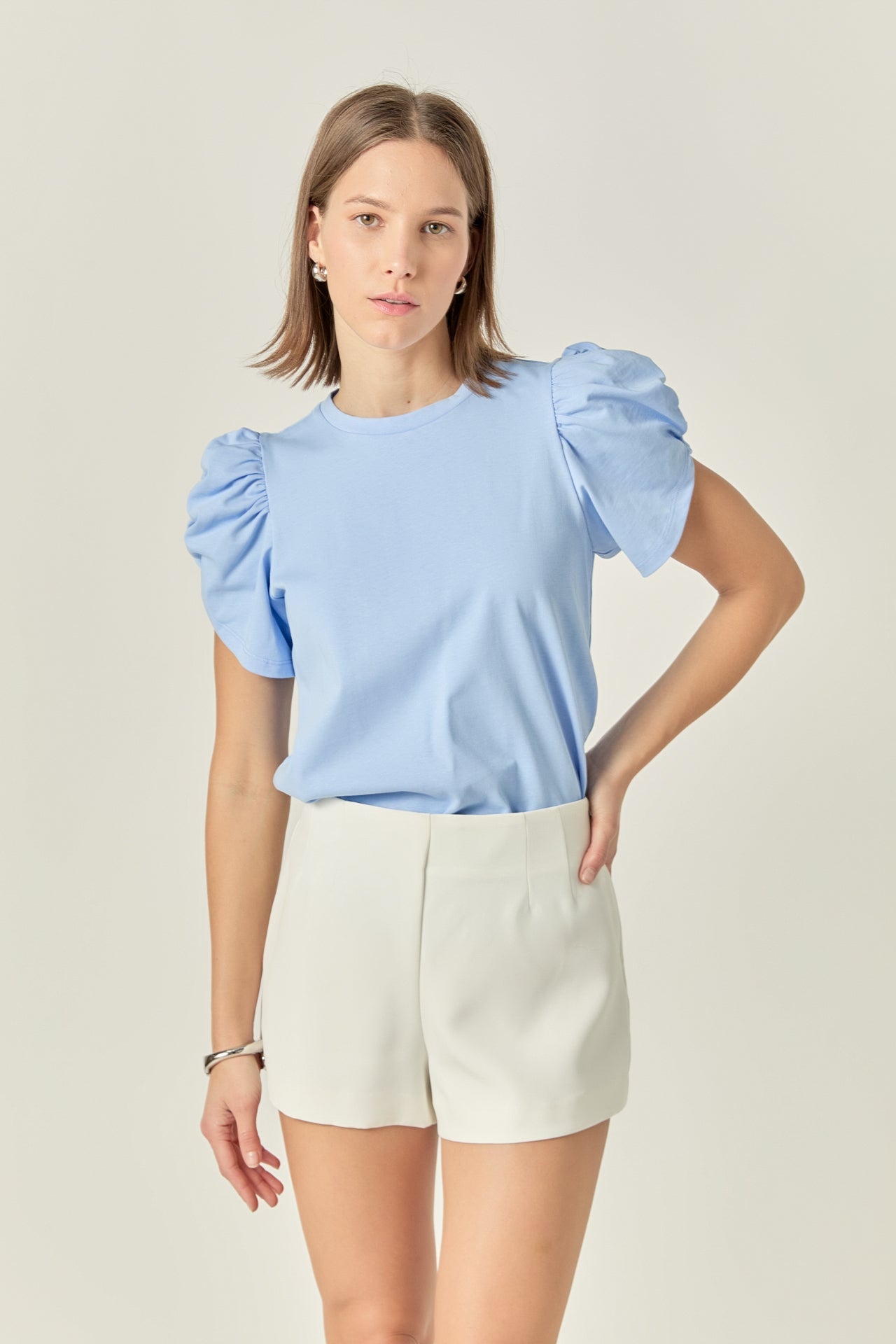 ENGLISH FACTORY - Ruched Sleeve T-Shirt - TOPS available at Objectrare