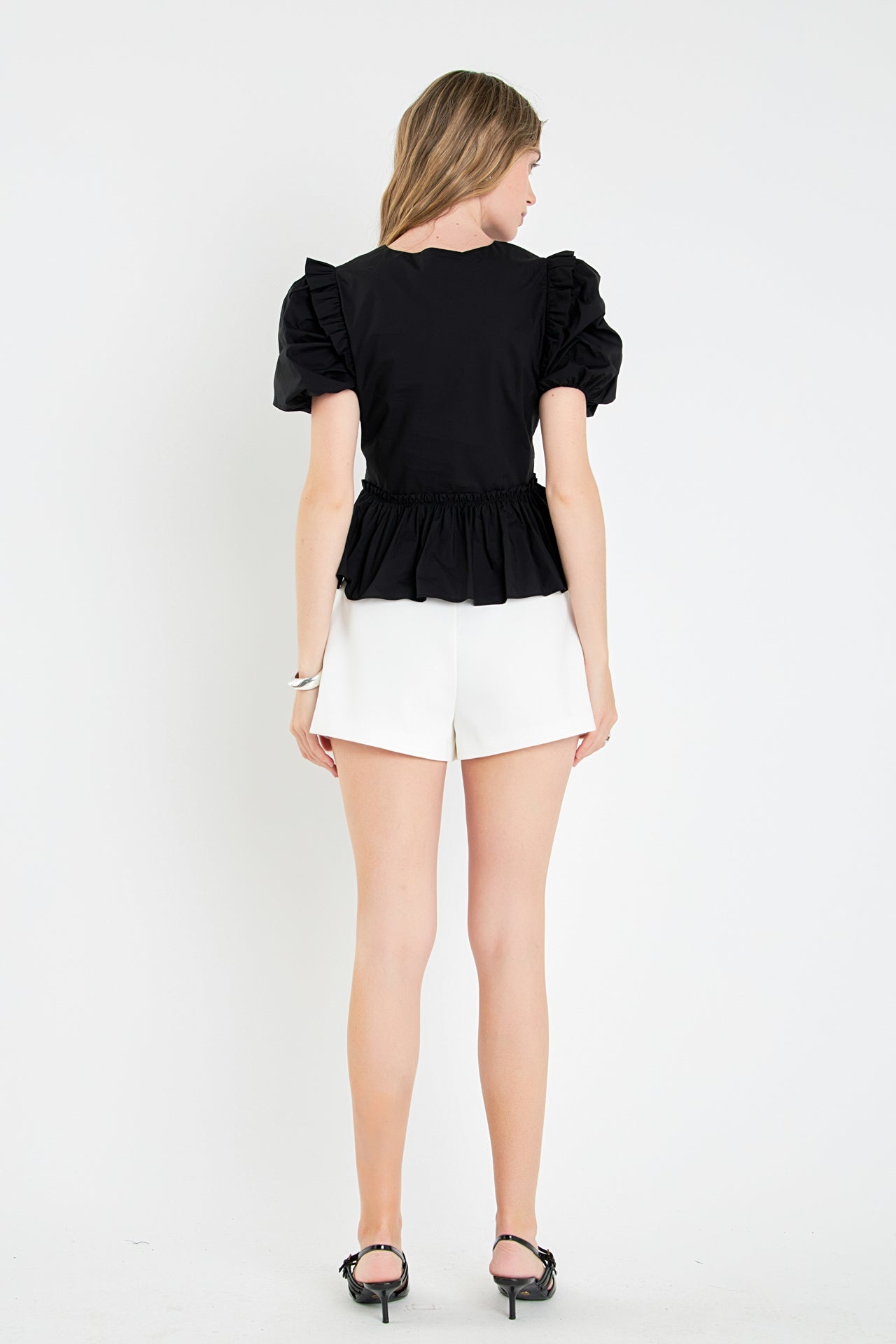 ENGLISH FACTORY - V-neckline Puff Sleeve Top - TOPS available at Objectrare