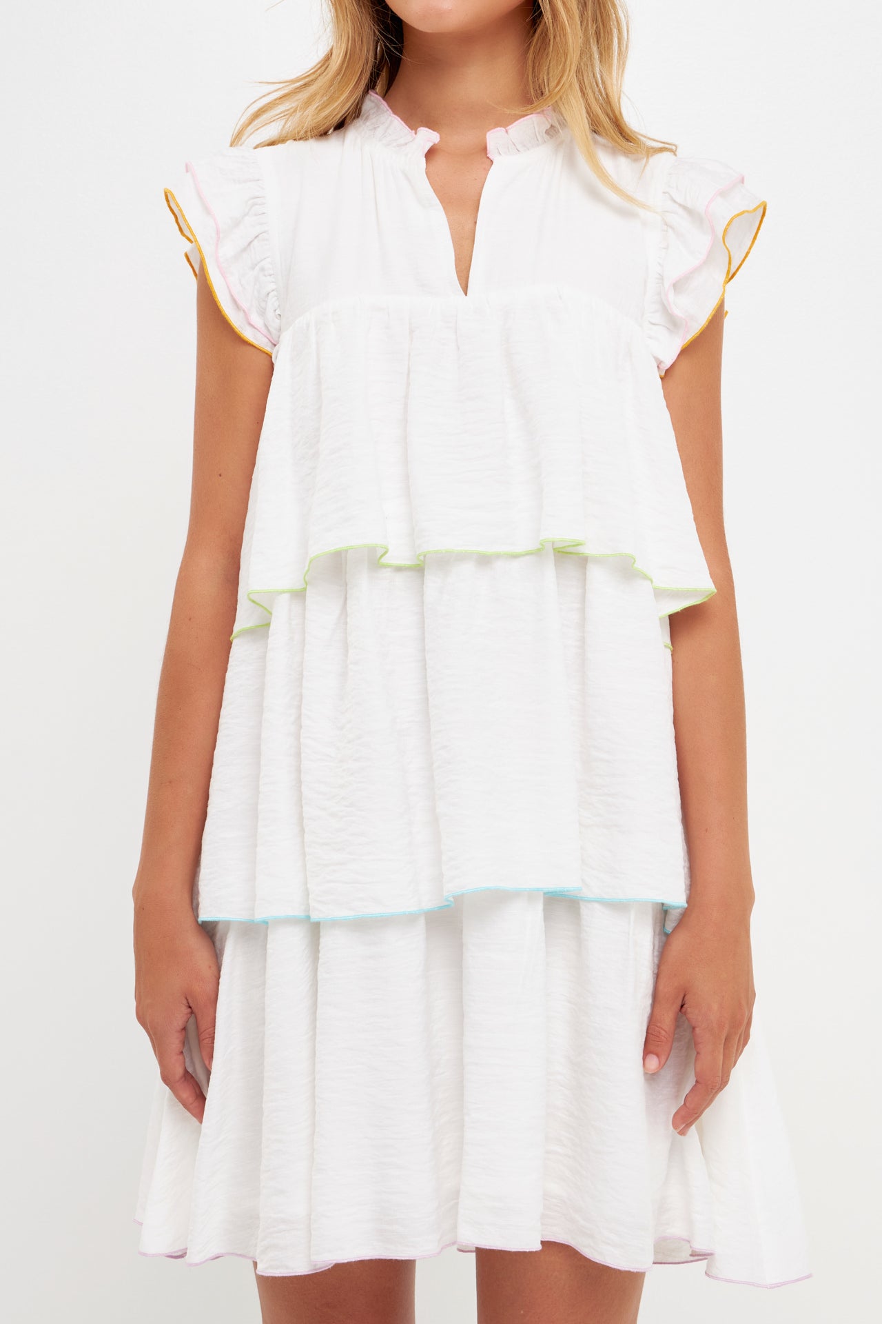 ENGLISH FACTORY - Colorblock Edge Tiered Mini Dress - DRESSES available at Objectrare