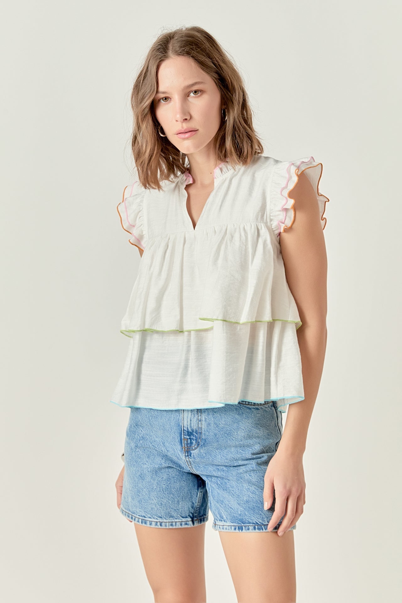ENGLISH FACTORY - Colorblock Edge Tiered Top - TOPS available at Objectrare