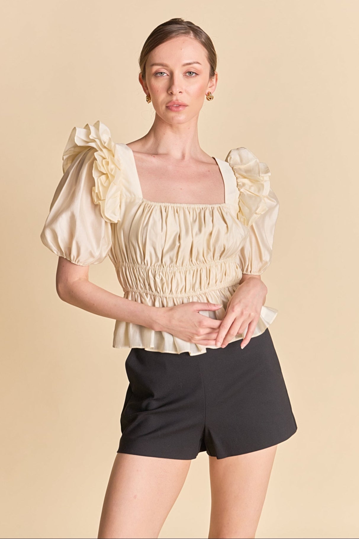 ENDLESS ROSE - Smocked Puff Sleeve Top - TOPS available at Objectrare