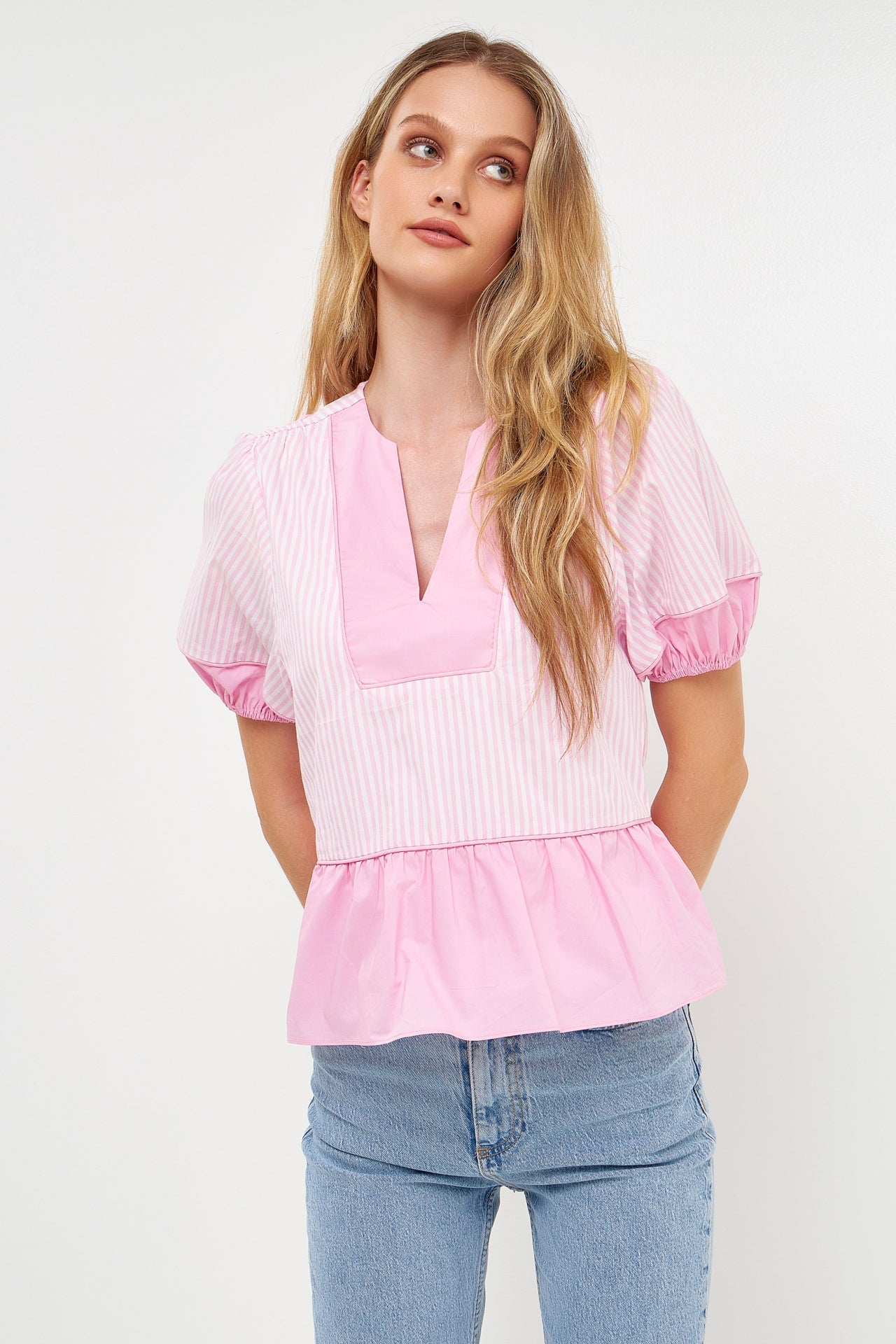 ENGLISH FACTORY - Puff Sleeve Peplum Top - TOPS available at Objectrare