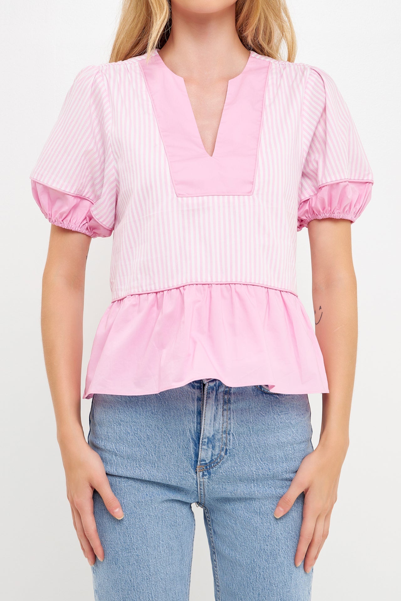 ENGLISH FACTORY - Puff Sleeve Peplum Top - TOPS available at Objectrare