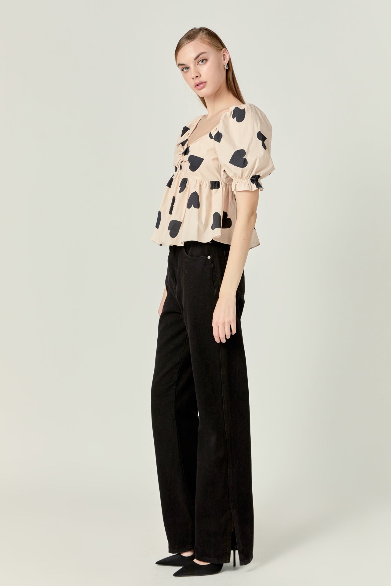 ENGLISH FACTORY - Heart Shape Puff Sleeve Top - TOPS available at Objectrare