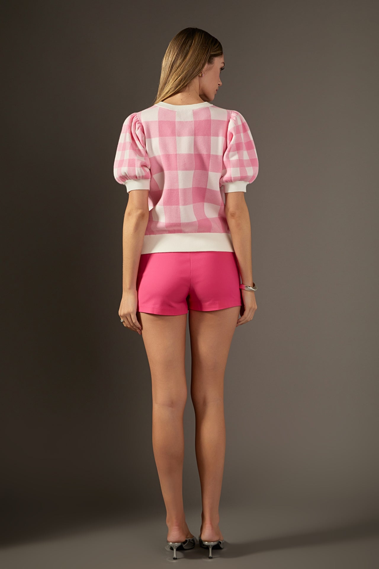 ENGLISH FACTORY - Gingham Puff Sleeve Knit Top - TOPS available at Objectrare