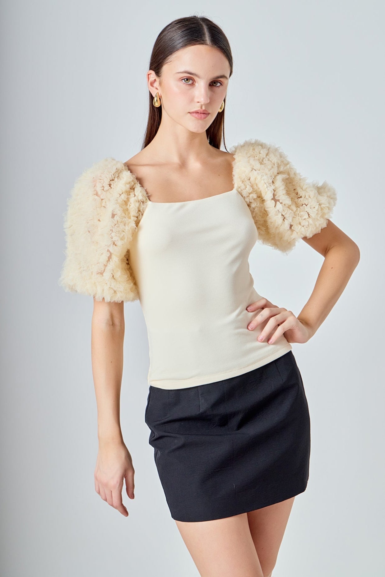 ENDLESS ROSE - Tulle Puff Sleeve Top - TOPS available at Objectrare