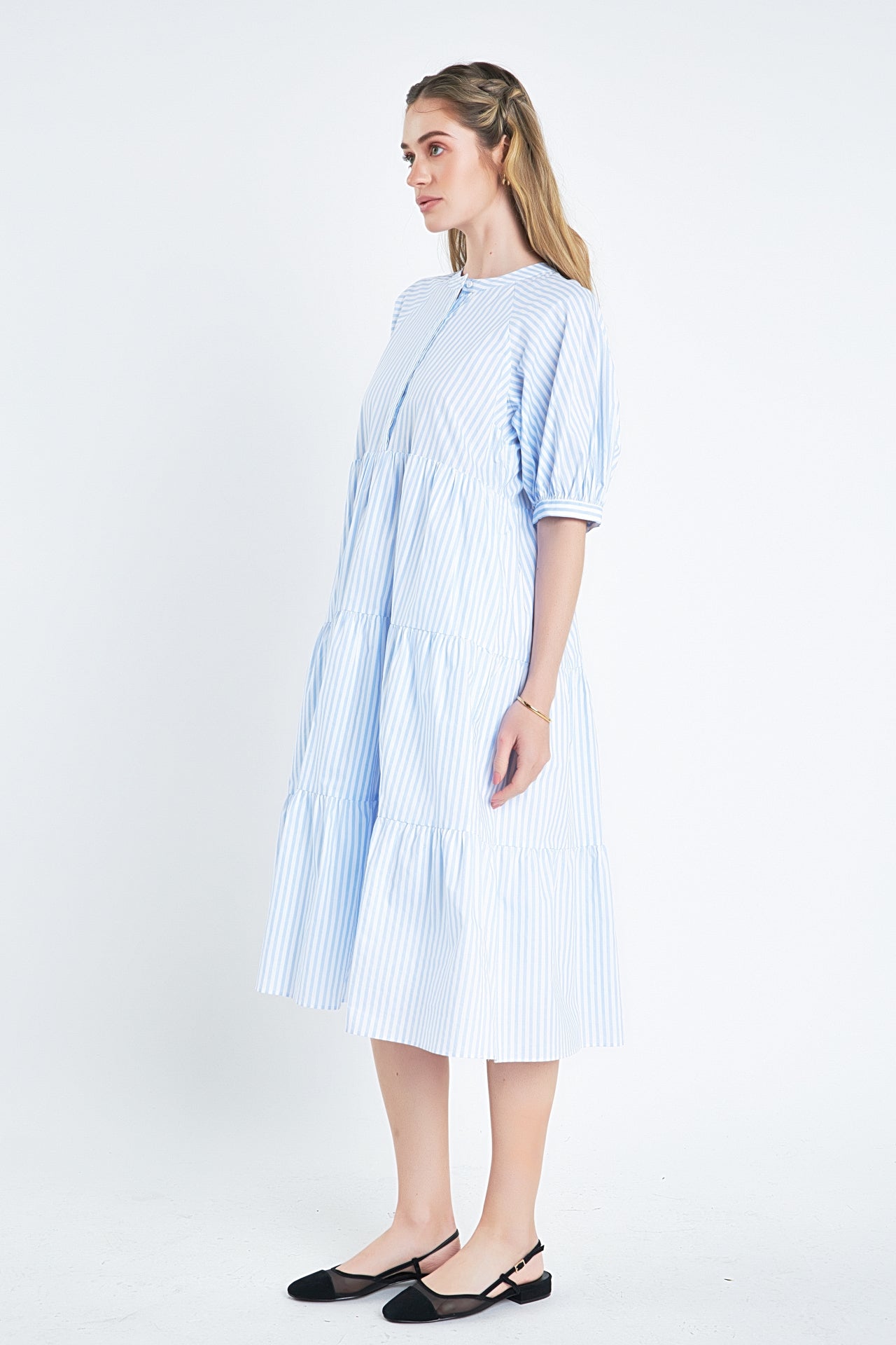 ENGLISH FACTORY - Striped Midi Dress in Blue - DRESSES available at Objectrare