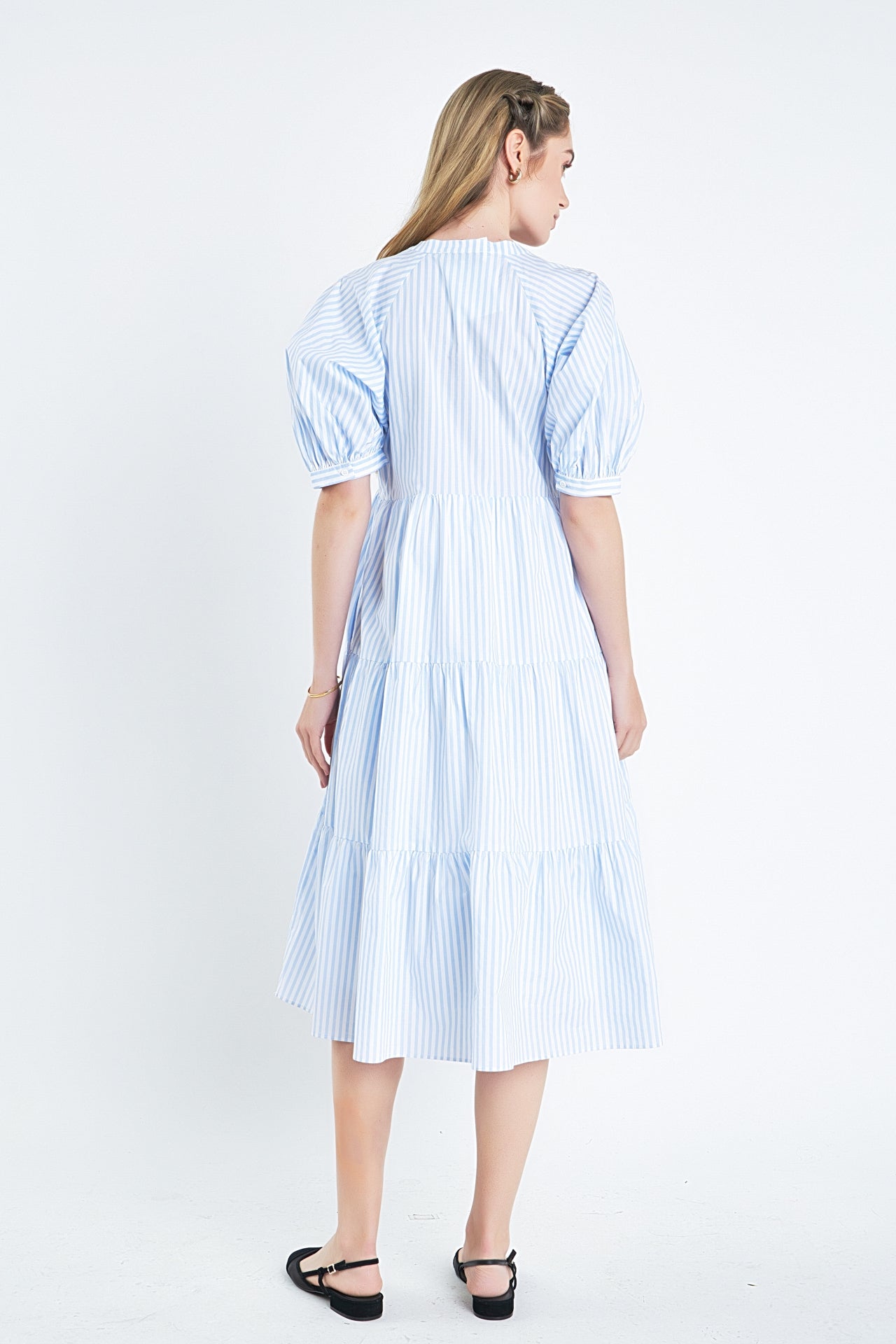ENGLISH FACTORY - Striped Midi Dress in Blue - DRESSES available at Objectrare
