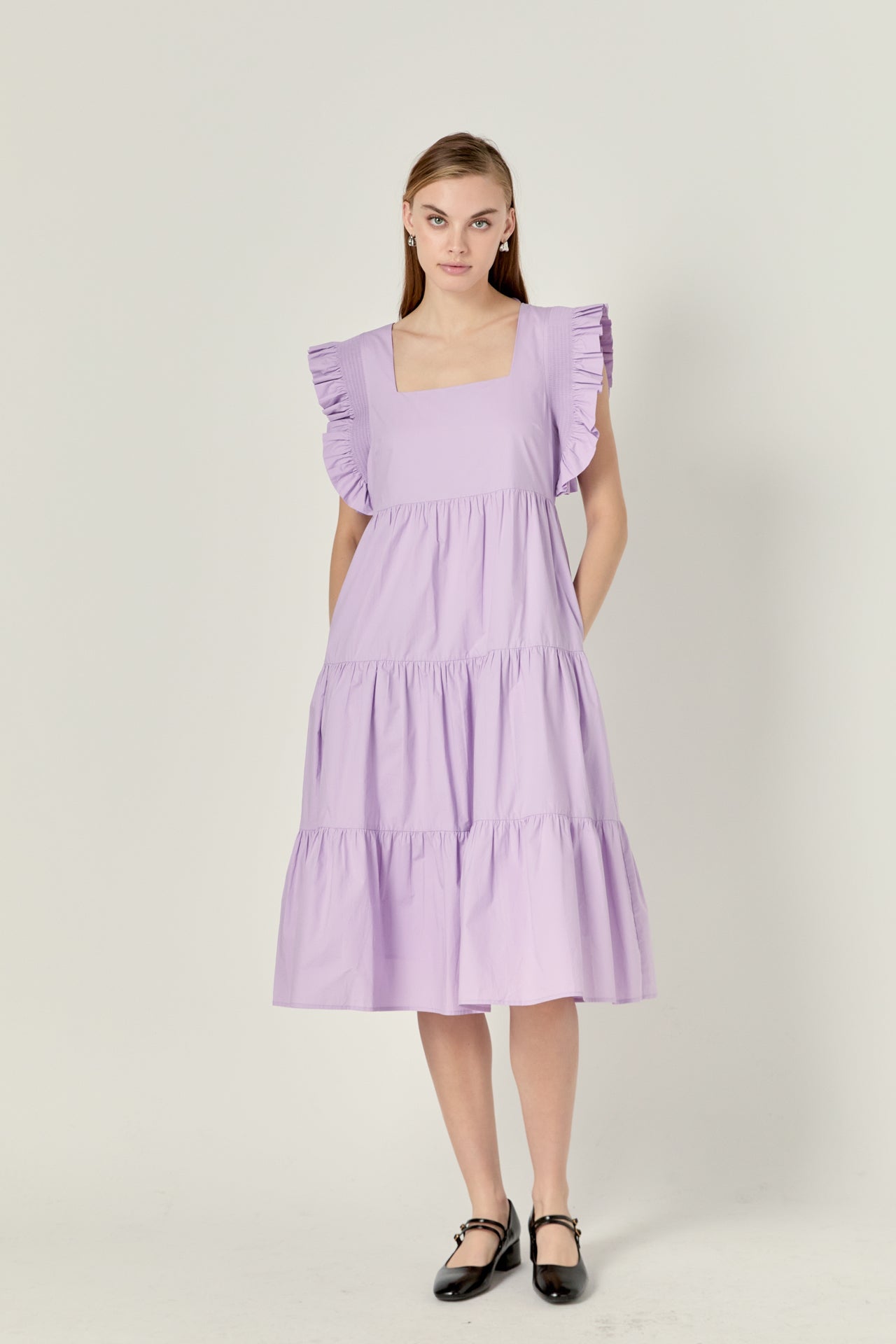 ENGLISH FACTORY - Square-Neck Tiered Midi Dress - DRESSES available at Objectrare