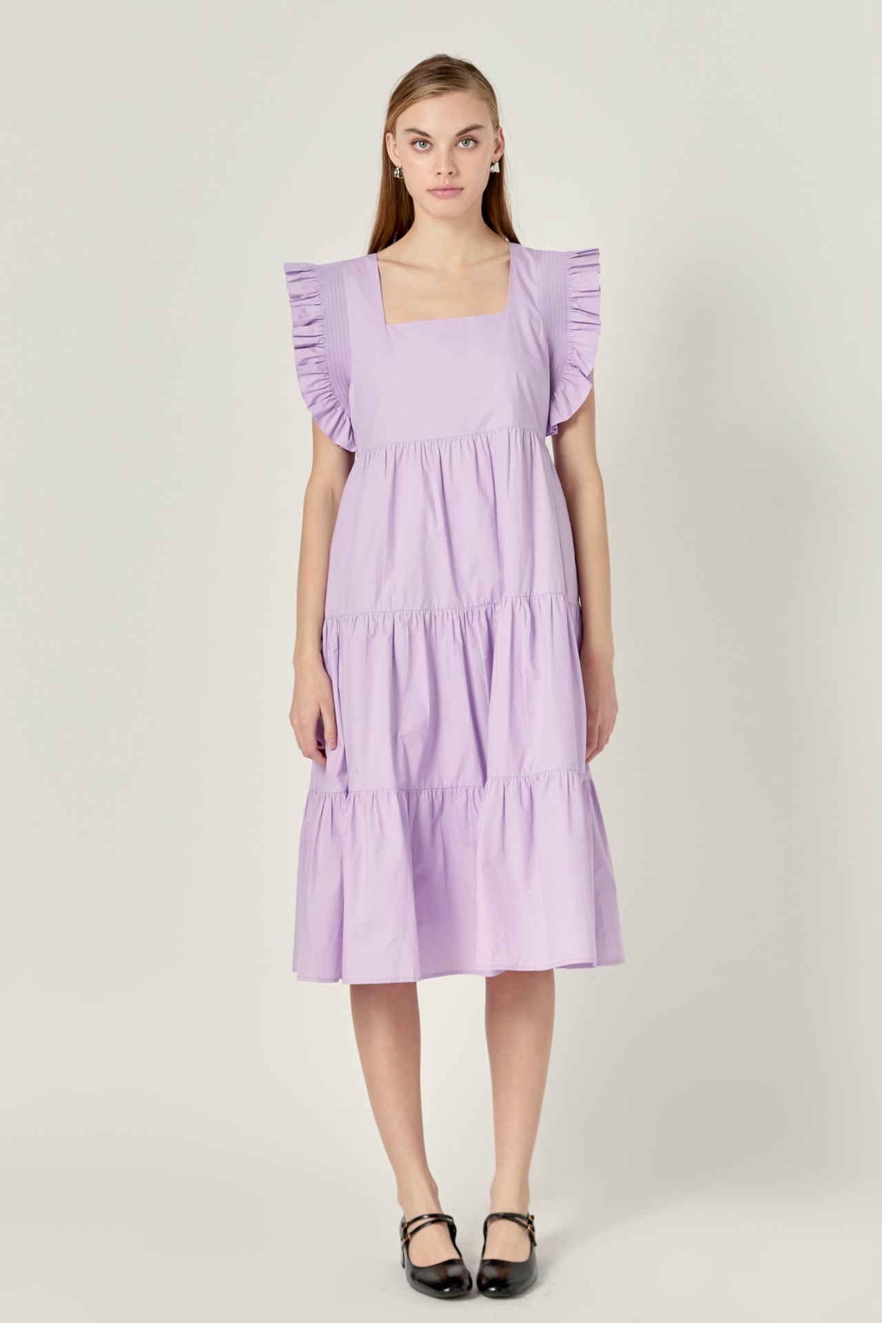 ENGLISH FACTORY - Square-Neck Tiered Midi Dress - DRESSES available at Objectrare
