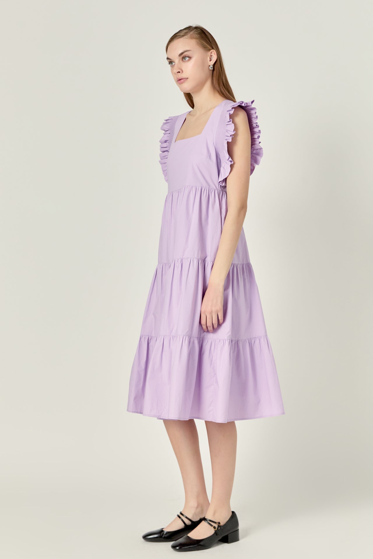 ENGLISH FACTORY - Square-Neck Tiered Midi Dress - DRESSES available at Objectrare