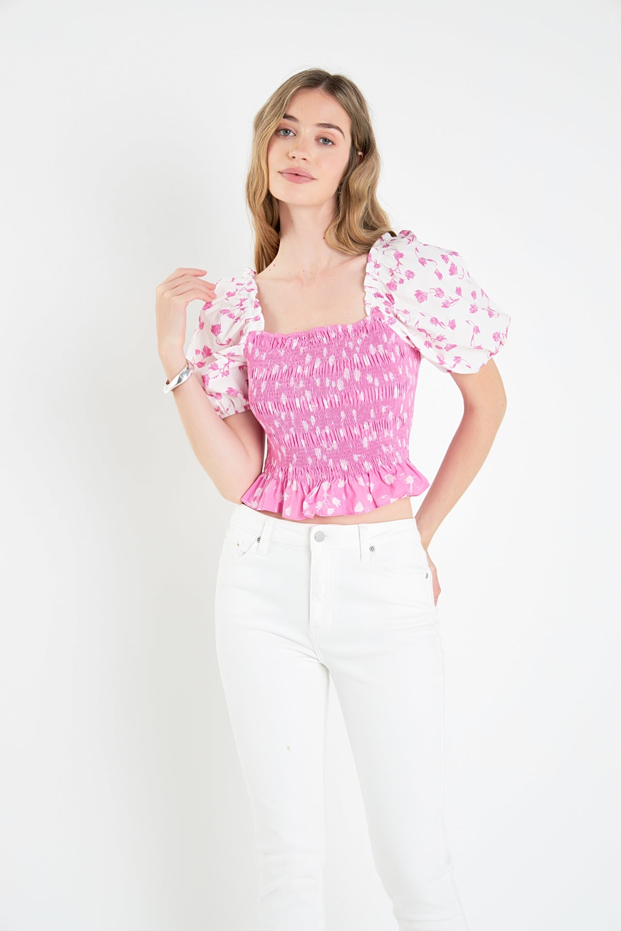 ENGLISH FACTORY - Contrast Floral Smocked Top - TOPS available at Objectrare