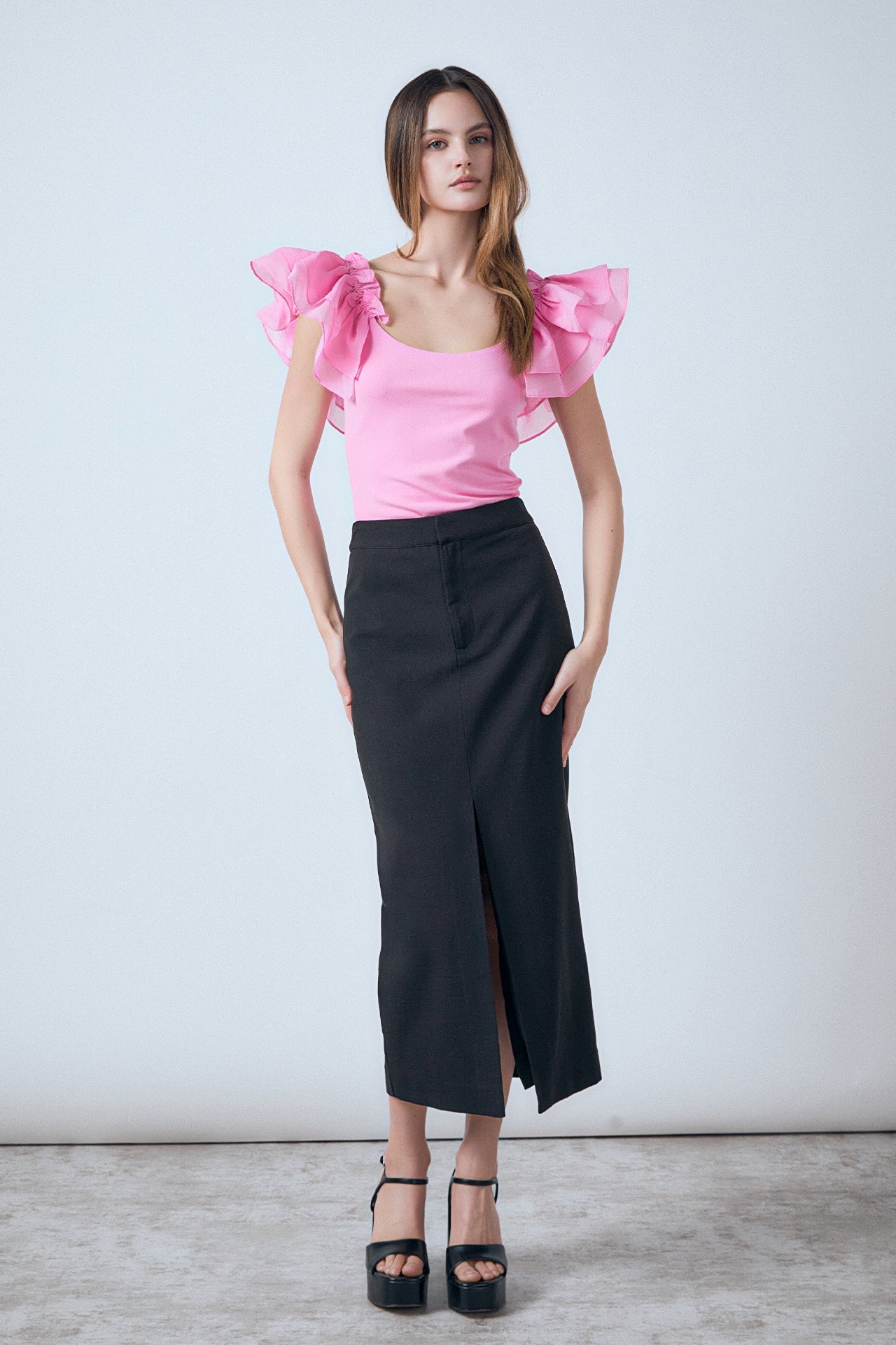 ENDLESS ROSE - Organza Ruffle with Knit Top - TOPS available at Objectrare