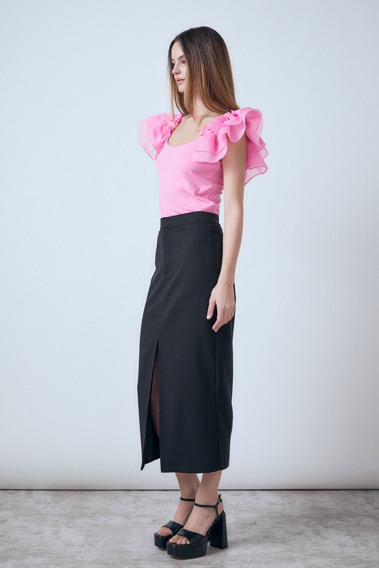 ENDLESS ROSE - Organza Ruffle with Knit Top - TOPS available at Objectrare