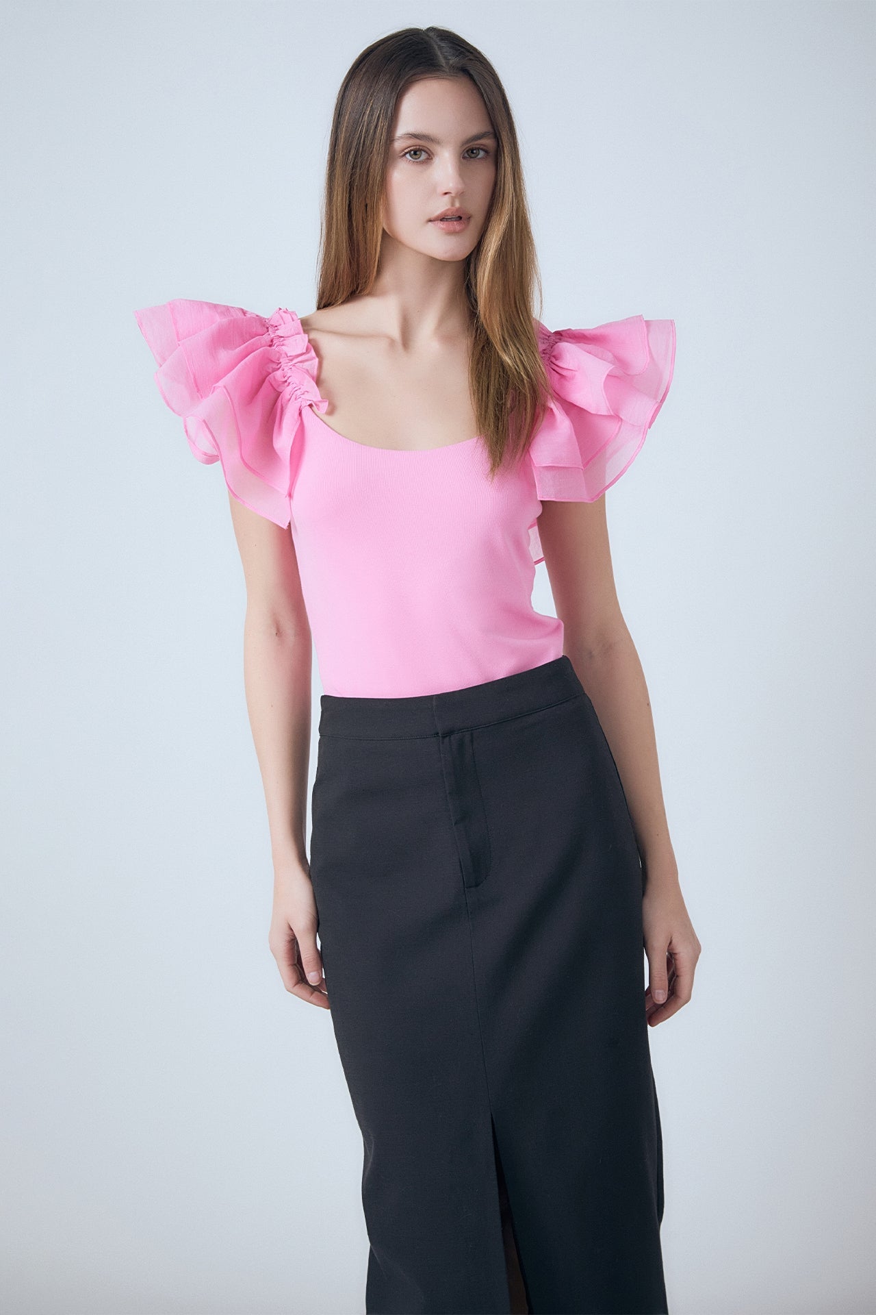 ENDLESS ROSE - Organza Ruffle with Knit Top - TOPS available at Objectrare