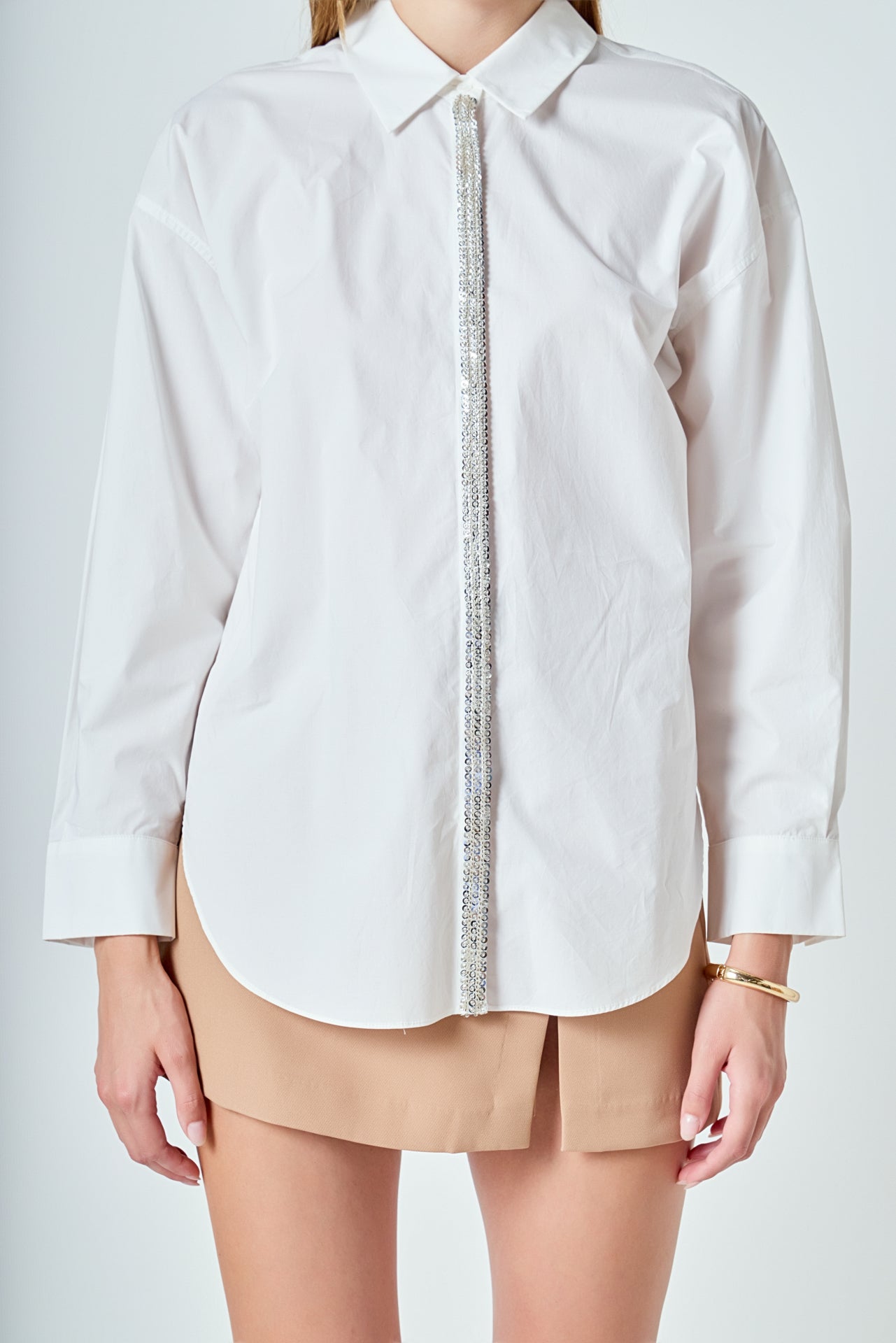 ENDLESS ROSE - Sequin Placket Button-Up Shirt - SHIRTS & BLOUSES available at Objectrare
