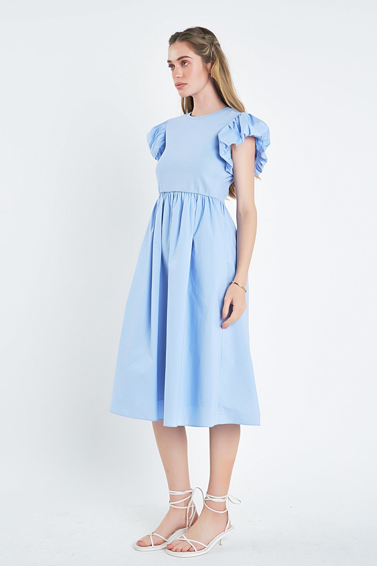 ENGLISH FACTORY - Puff Sleeve Mixed Media Dress - DRESSES available at Objectrare