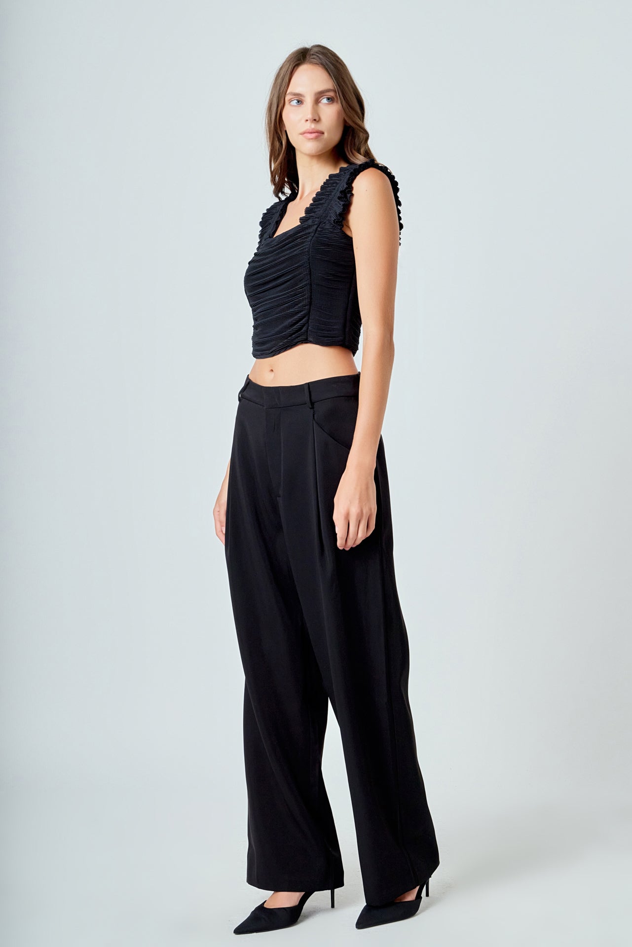 ENDLESS ROSE - Ruffled Pleated Mesh Tank Top - TOPS available at Objectrare