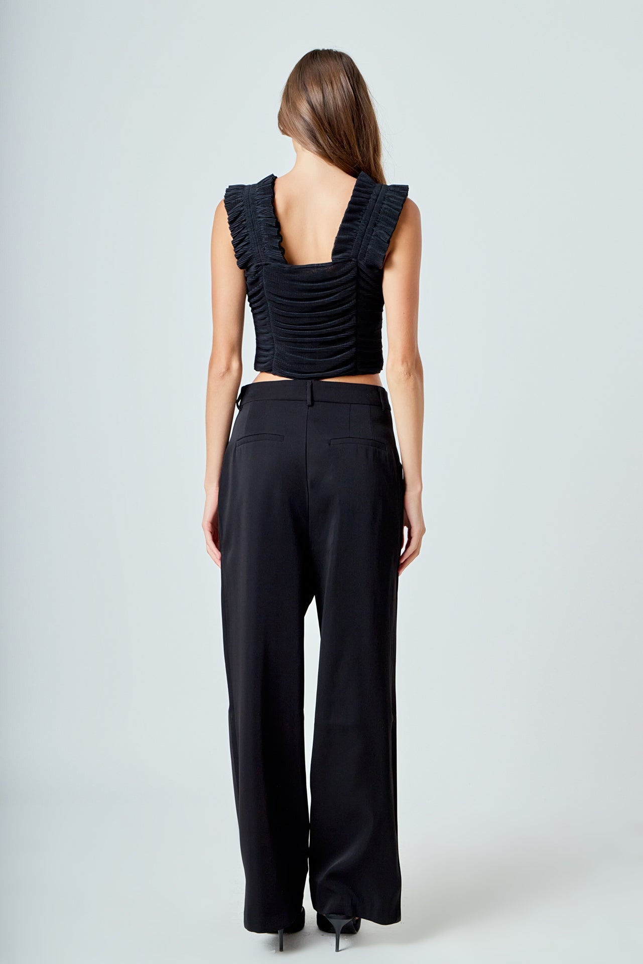 ENDLESS ROSE - Ruffled Pleated Mesh Tank Top - TOPS available at Objectrare