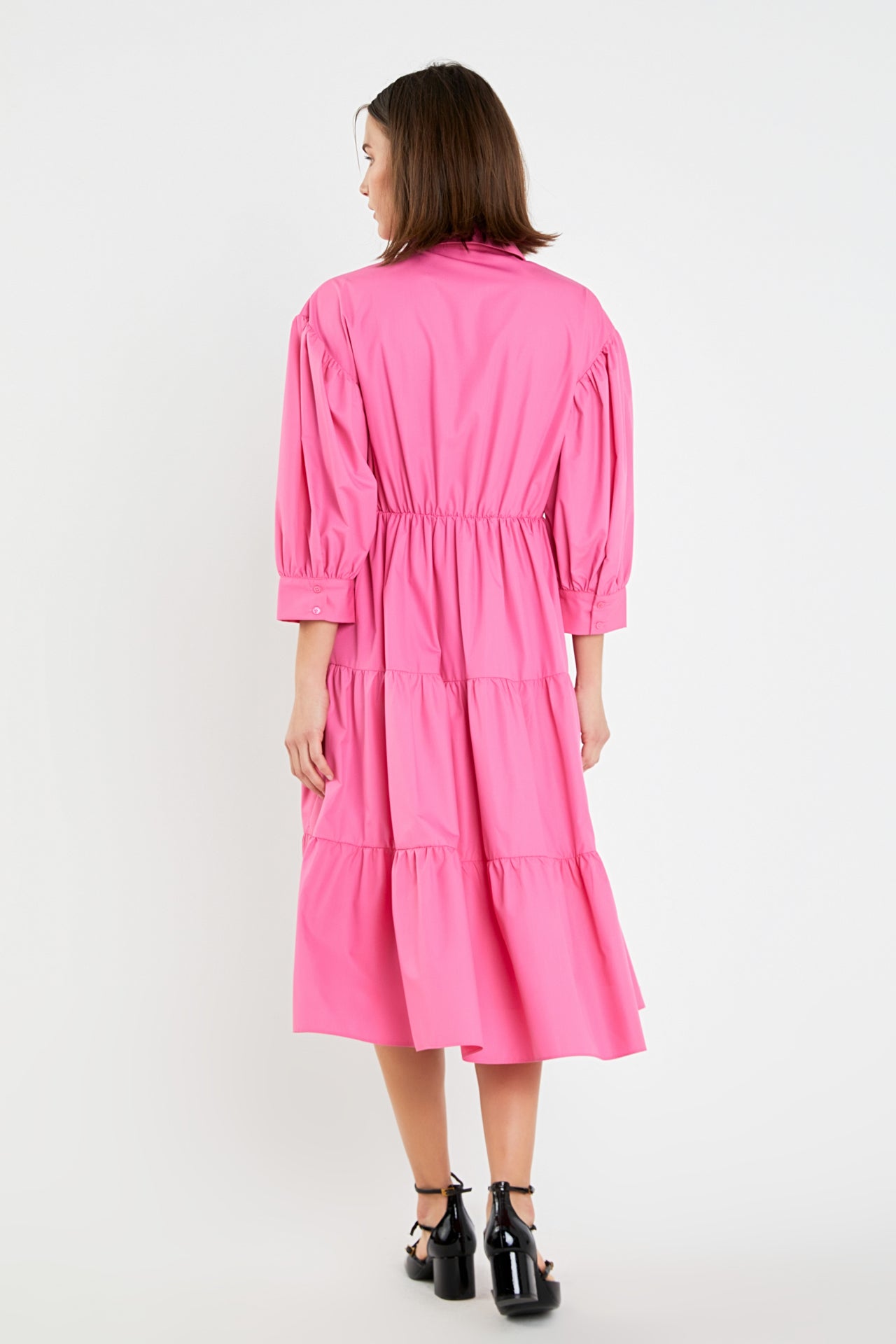 ENGLISH FACTORY - V-neckline Puff Sleeve Midi Dress - DRESSES available at Objectrare
