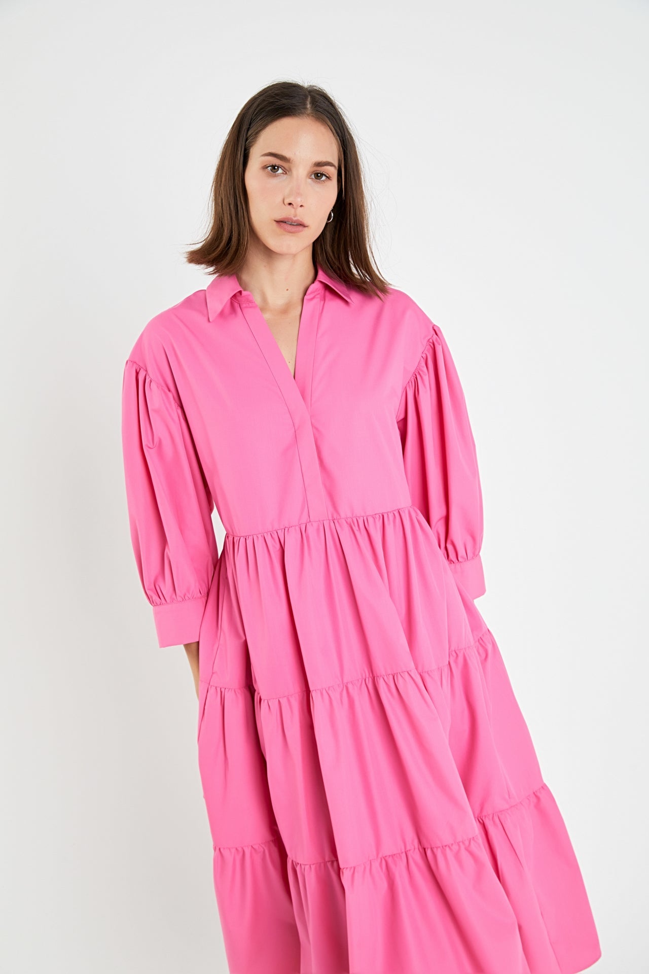 ENGLISH FACTORY - V-neckline Puff Sleeve Midi Dress - DRESSES available at Objectrare