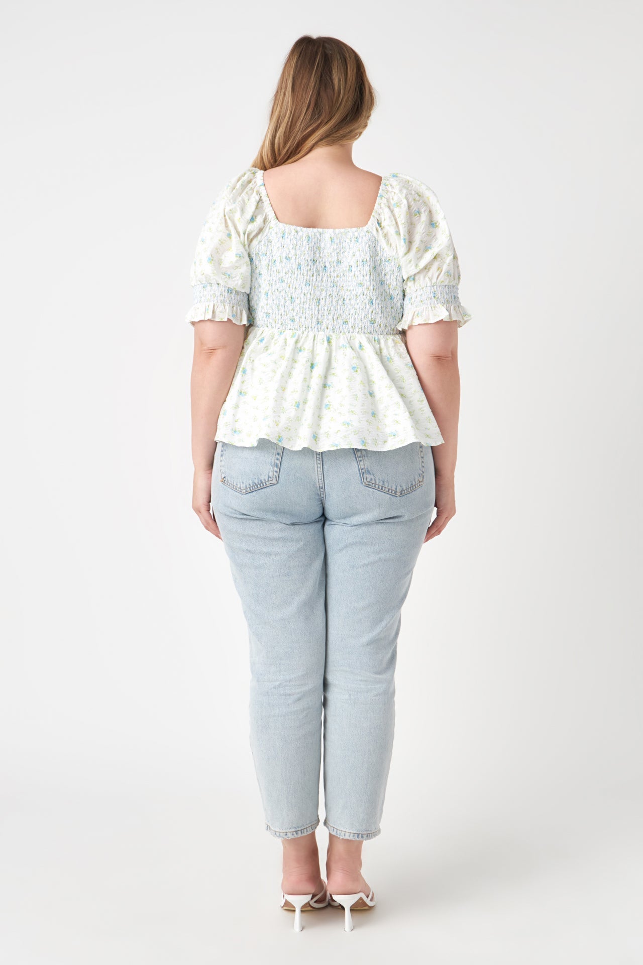 ENGLISH FACTORY - Plus Size Smocked Floral Puff Sleeve Top - TOPS available at Objectrare