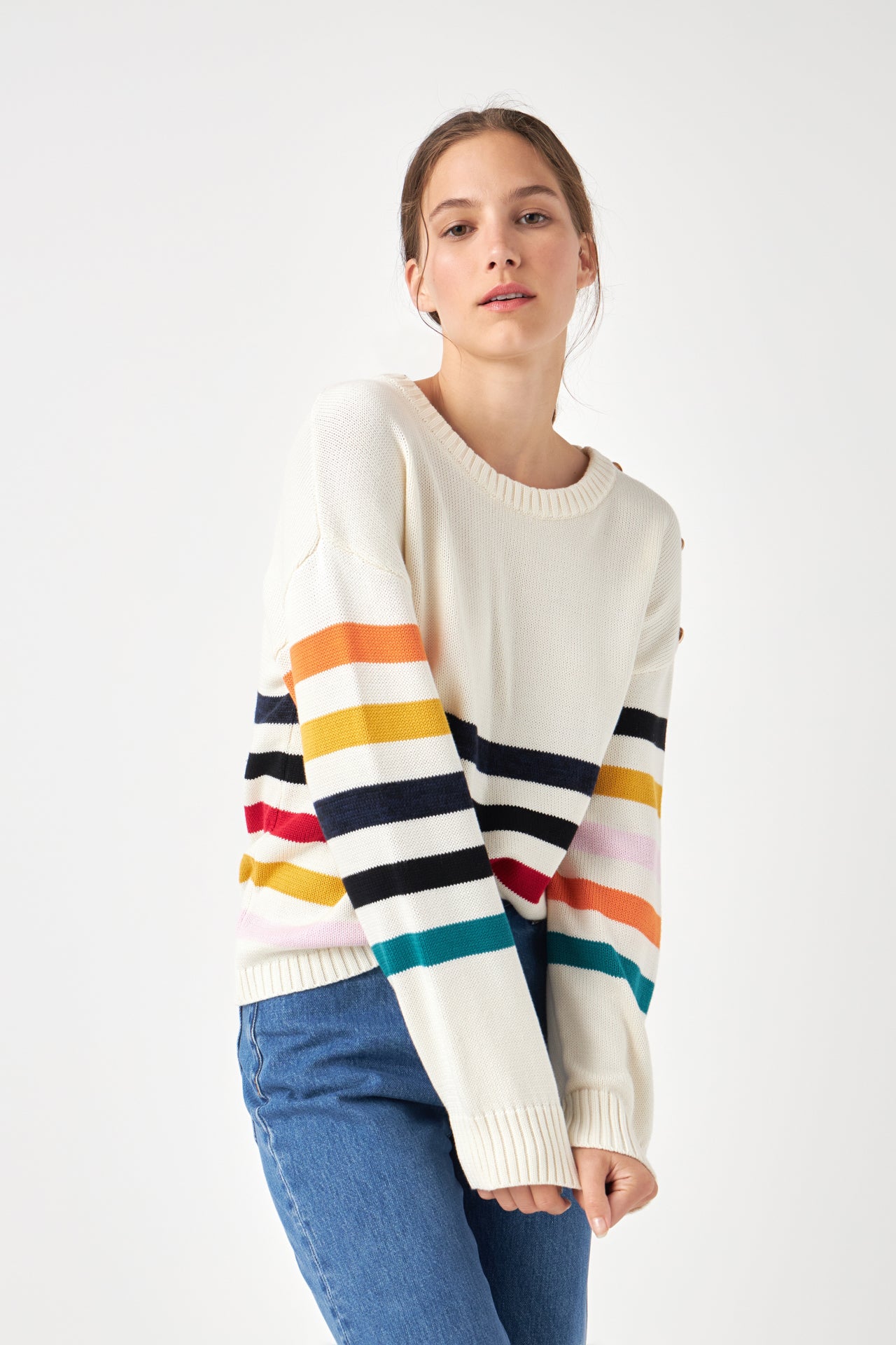 ENGLISH FACTORY - Multicolored Sweater with Button - SWEATERS & KNITS available at Objectrare