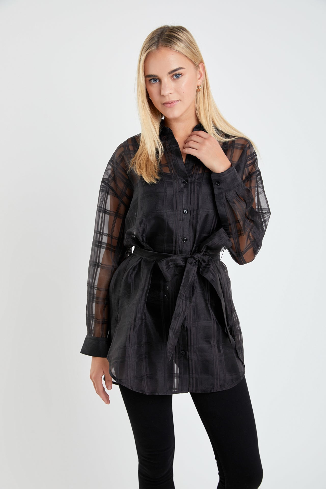 ENGLISH FACTORY - Check Organza Long Shirt - BLOUSES available at Objectrare