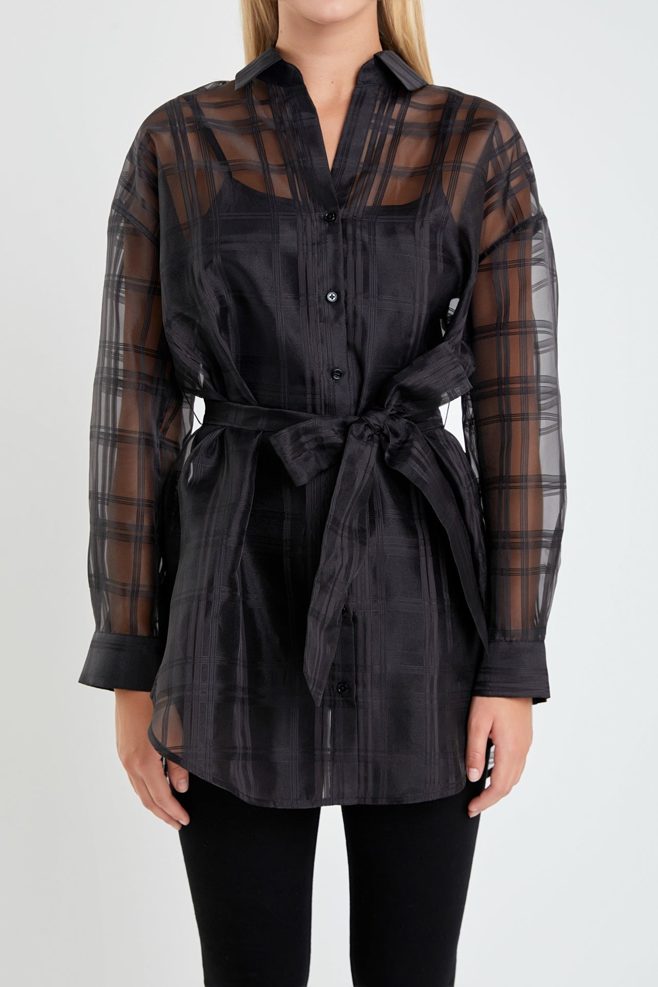 ENGLISH FACTORY - Check Organza Long Shirt - BLOUSES available at Objectrare