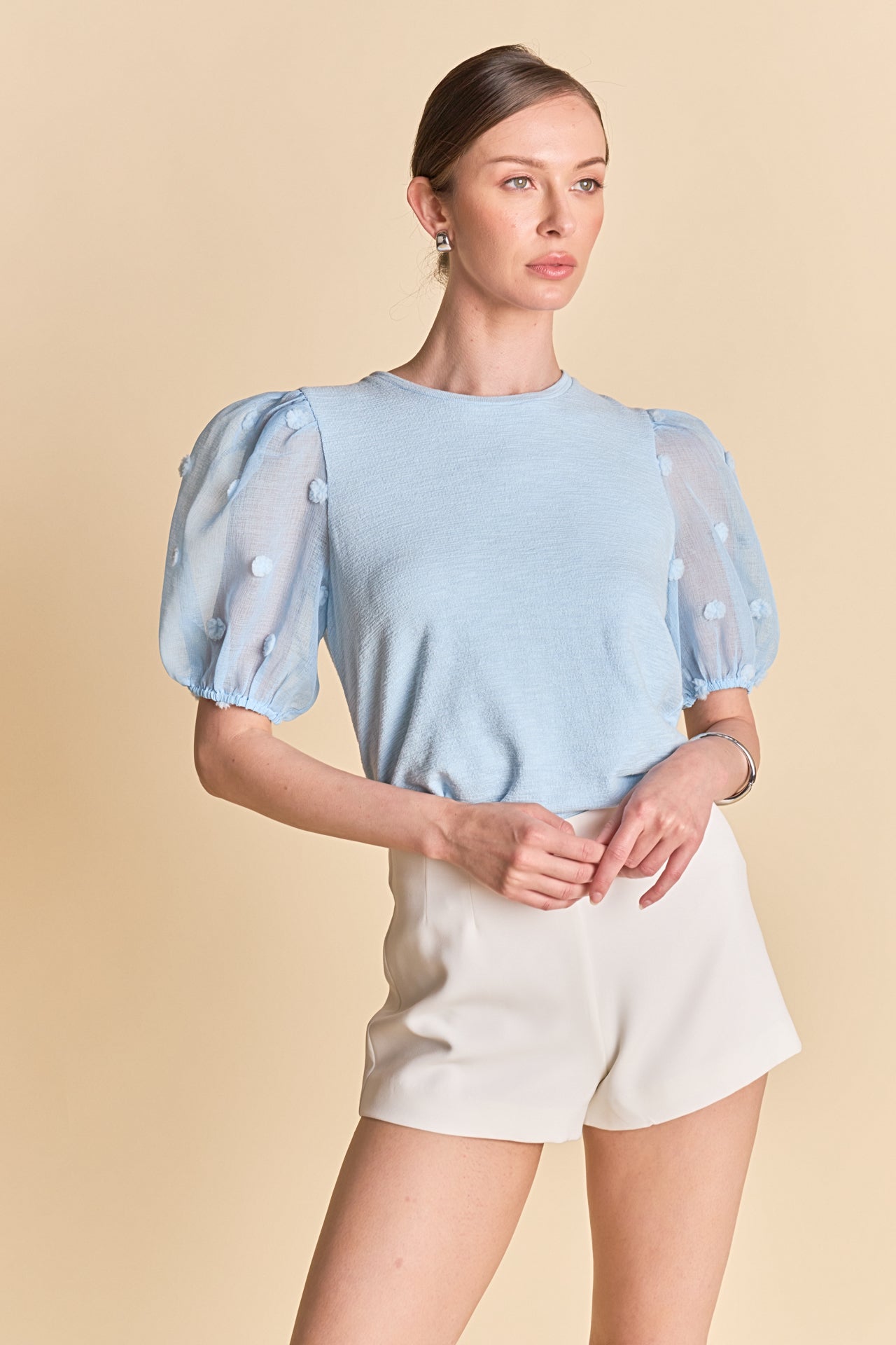 ENGLISH FACTORY - Pom Pom Mixed Media Top - TOPS available at Objectrare