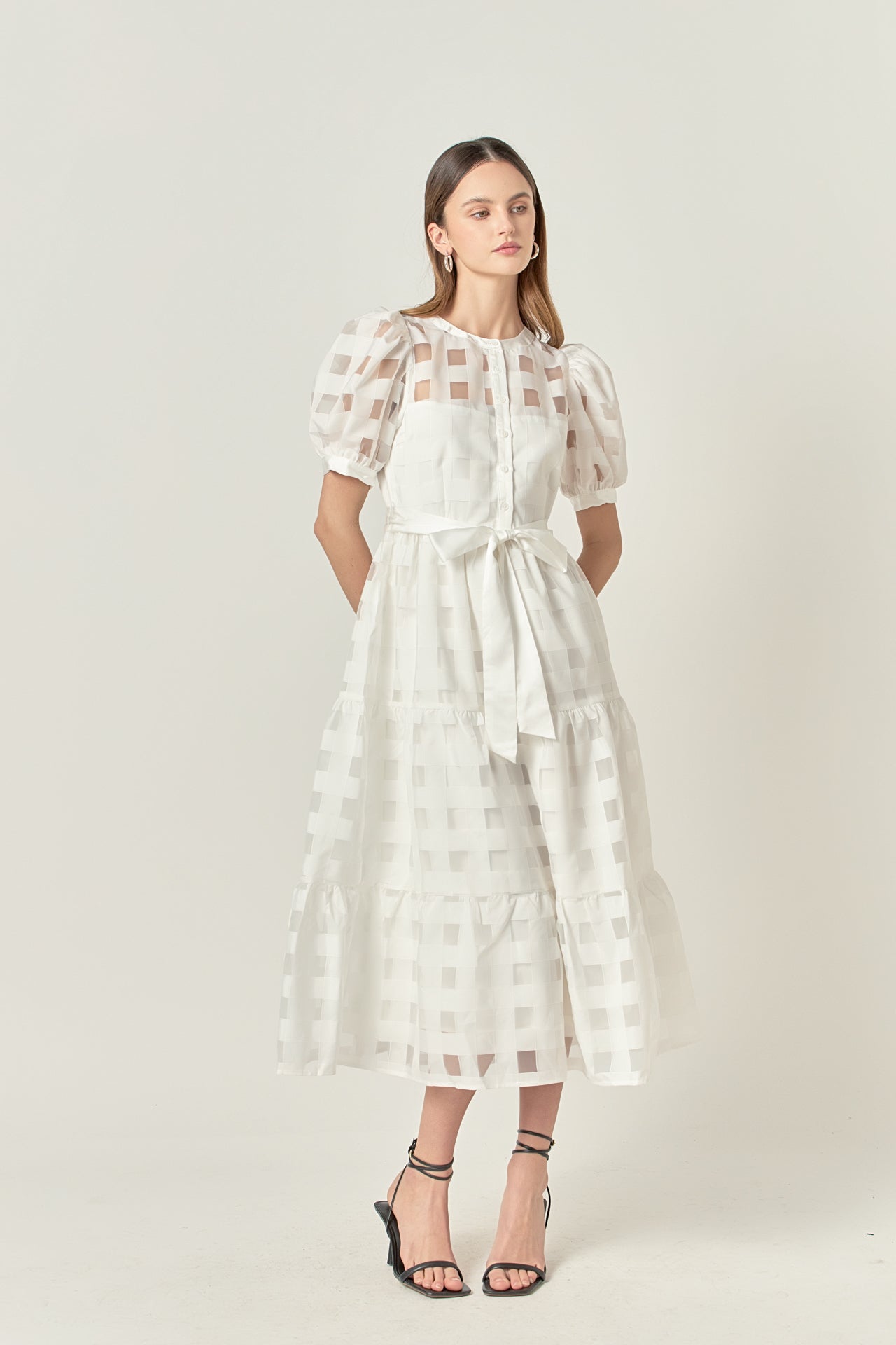 ENGLISH FACTORY - Check Puff Sleeve Midi Dress - DRESSES available at Objectrare