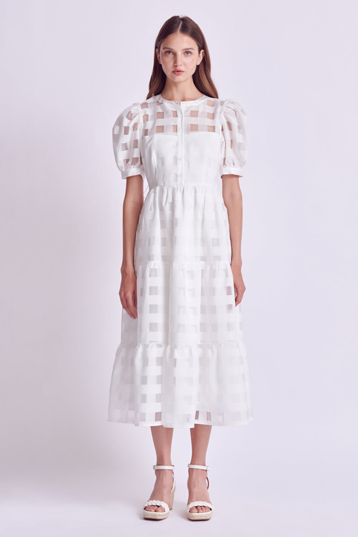 ENGLISH FACTORY - Check Puff Sleeve Midi Dress - DRESSES available at Objectrare