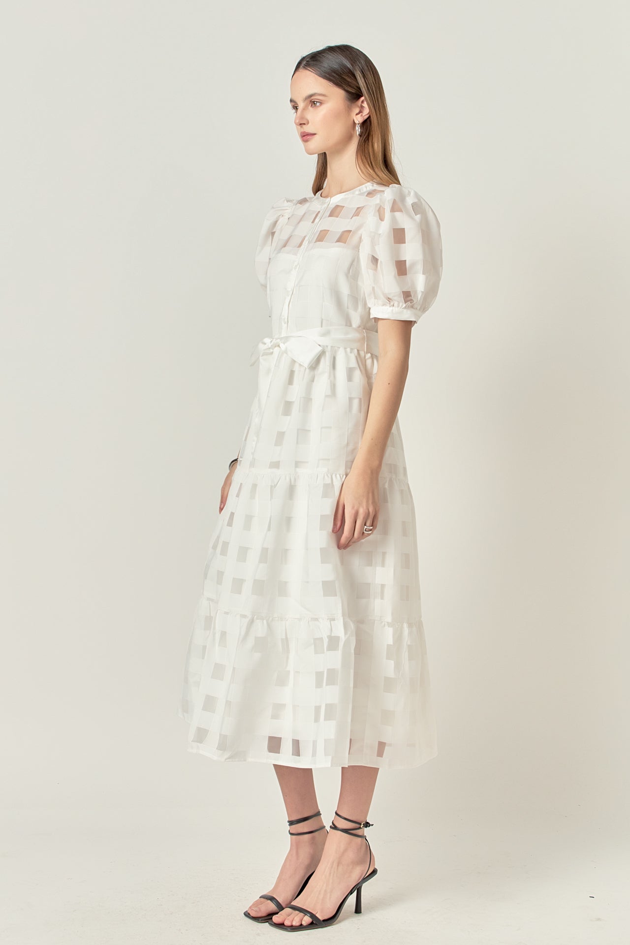 ENGLISH FACTORY - Check Puff Sleeve Midi Dress - DRESSES available at Objectrare