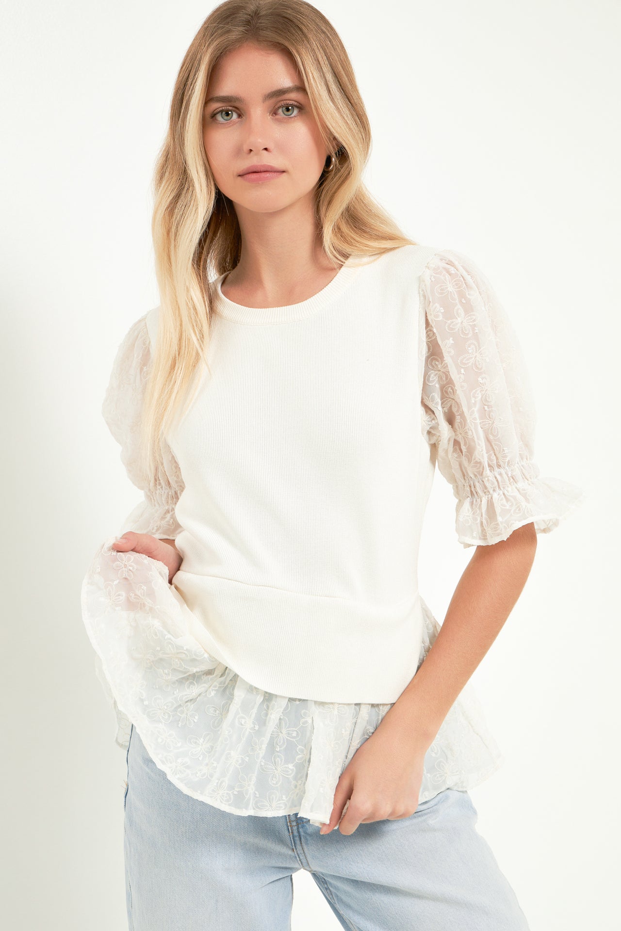 ENGLISH FACTORY - Textured Mixed Media Top - TOPS available at Objectrare