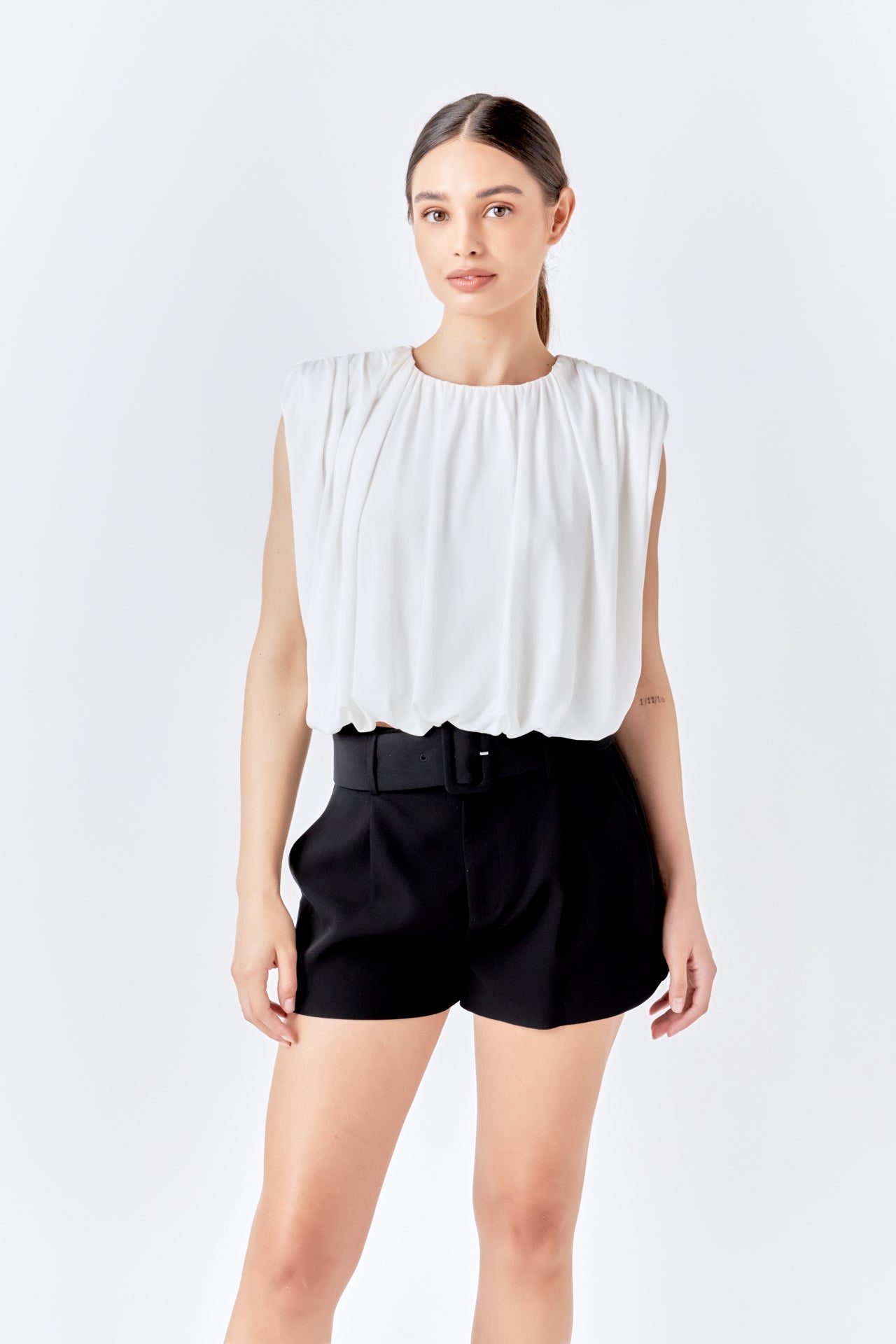 ENDLESS ROSE - Shirred Shoulder Cropped Top - TOPS available at Objectrare