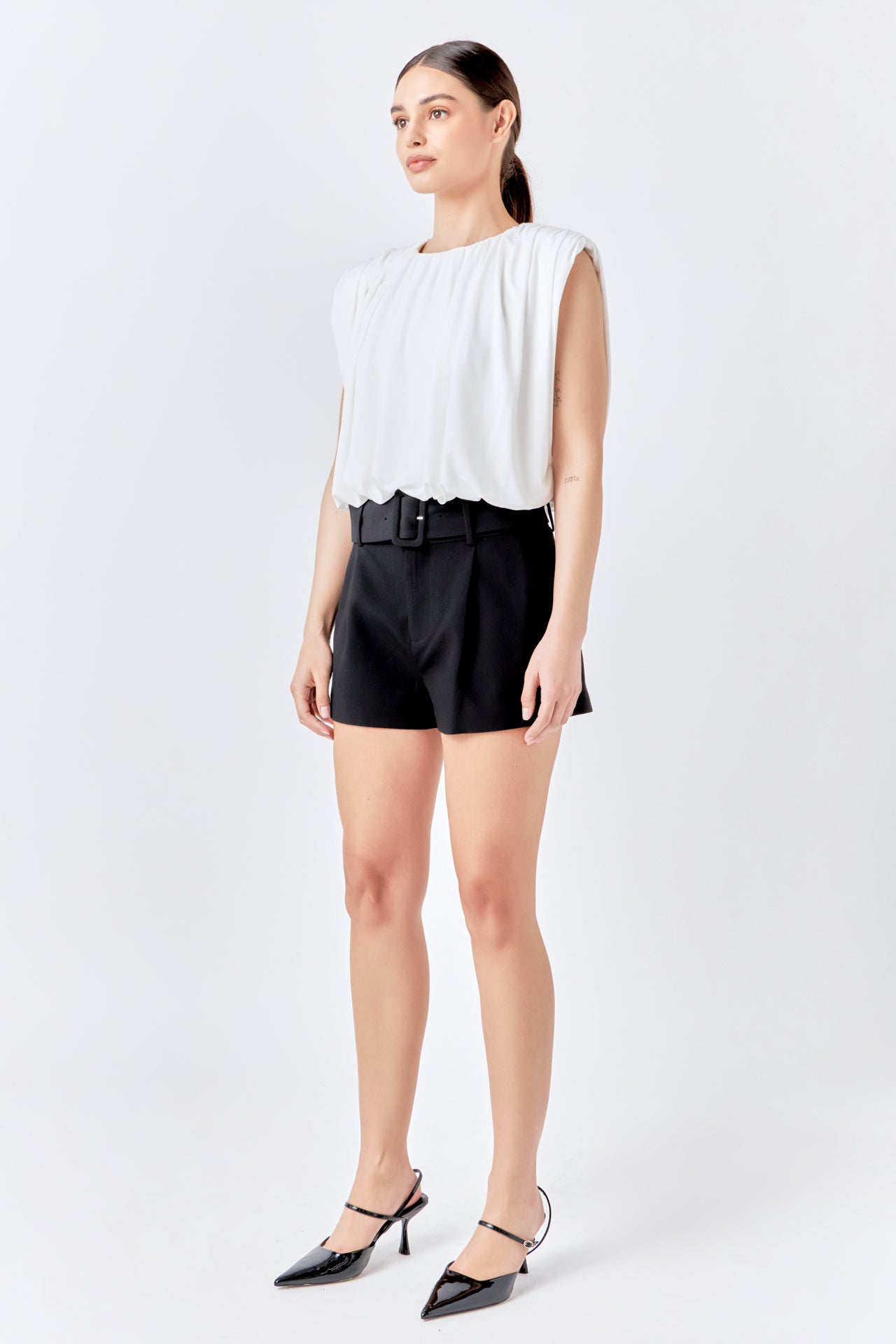 ENDLESS ROSE - Shirred Shoulder Cropped Top - TOPS available at Objectrare