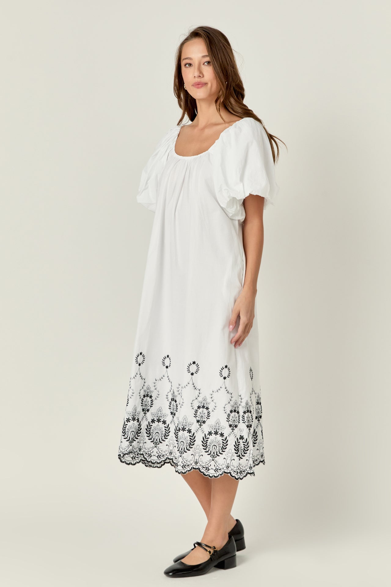 ENGLISH FACTORY - Embroidery Balloon Sleeve Midi Dress - DRESSES available at Objectrare