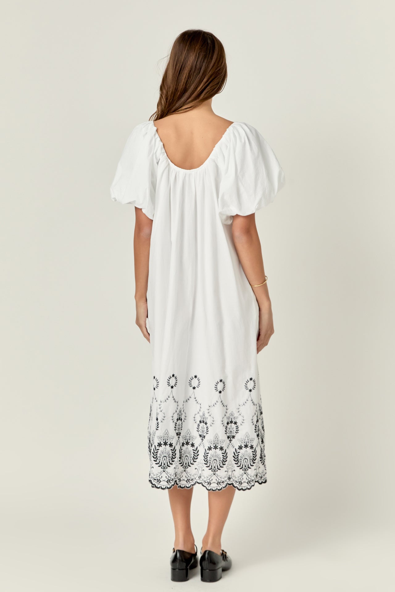 ENGLISH FACTORY - Embroidery Balloon Sleeve Midi Dress - DRESSES available at Objectrare