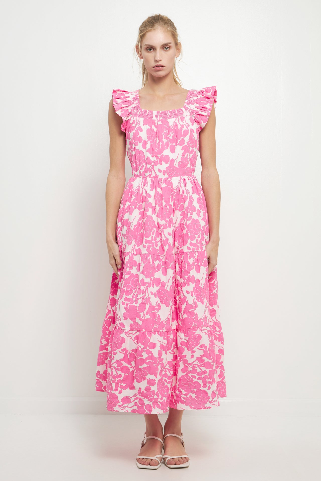 English Factory Women's Back Bow Floral Midi Dress - Fuchsia