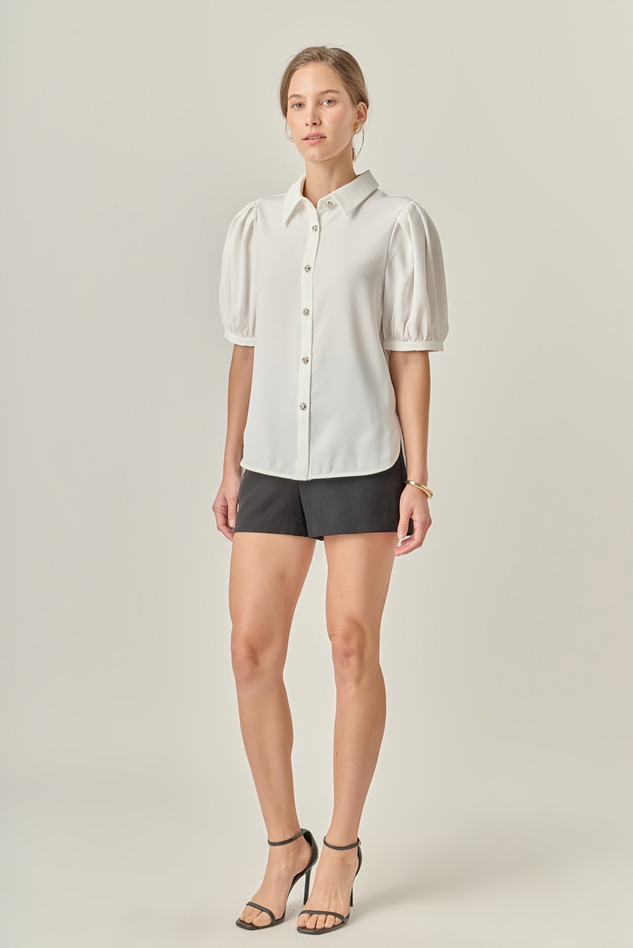 ENGLISH FACTORY - Jewel Button Puff Sleeve Top - SHIRTS & BLOUSES available at Objectrare