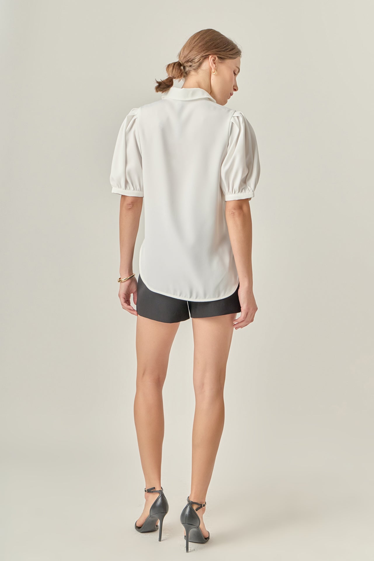 ENGLISH FACTORY - Jewel Button Puff Sleeve Top - SHIRTS & BLOUSES available at Objectrare