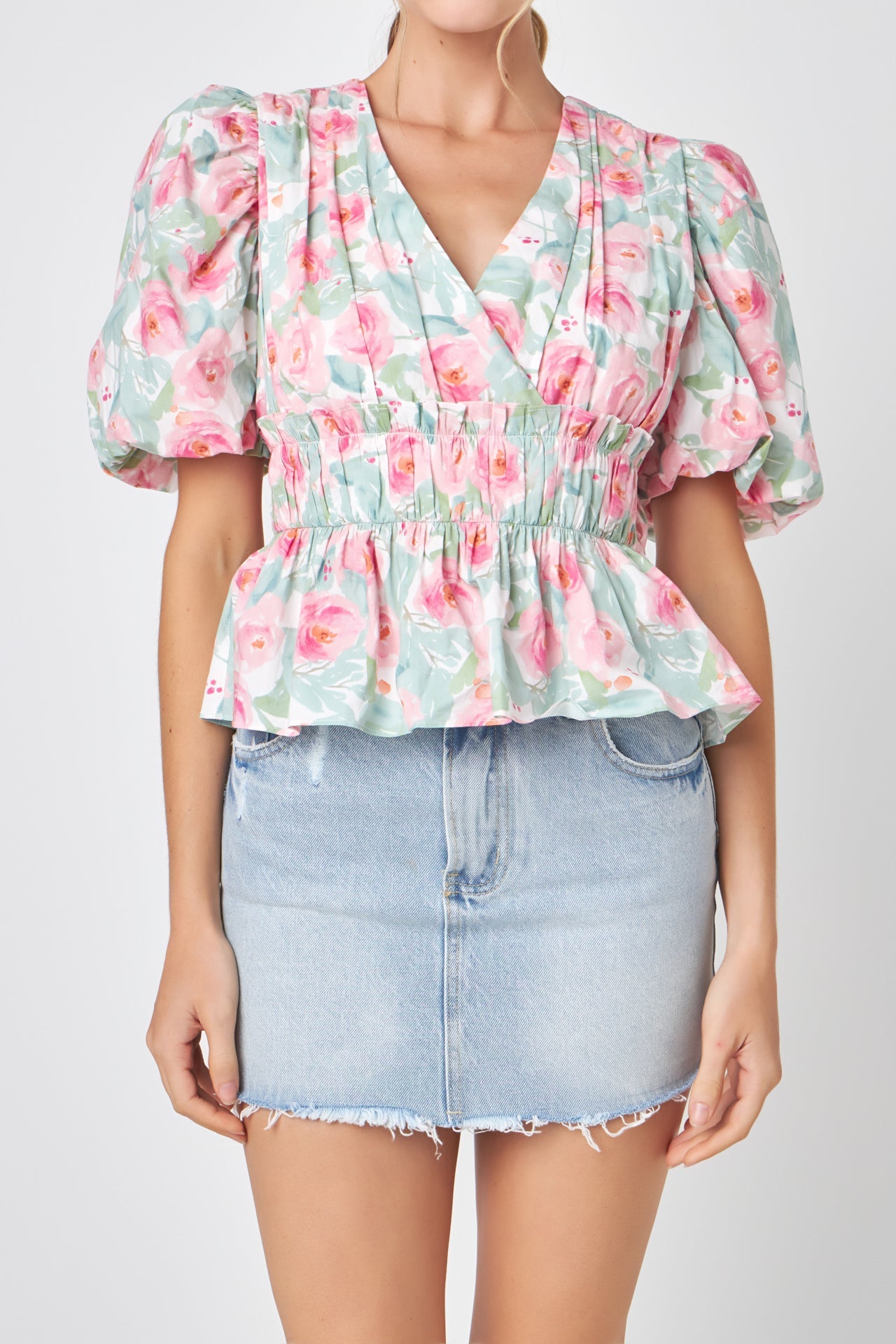 FREE THE ROSES - Floral Puff Sleeve Top - TOPS available at Objectrare